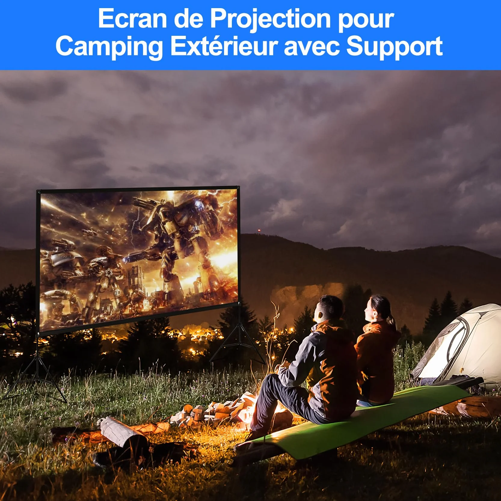 VISULAPEX Écran de Projection 120" 4K HD 16:9 Pliable sur Pied avec Sac Portatif