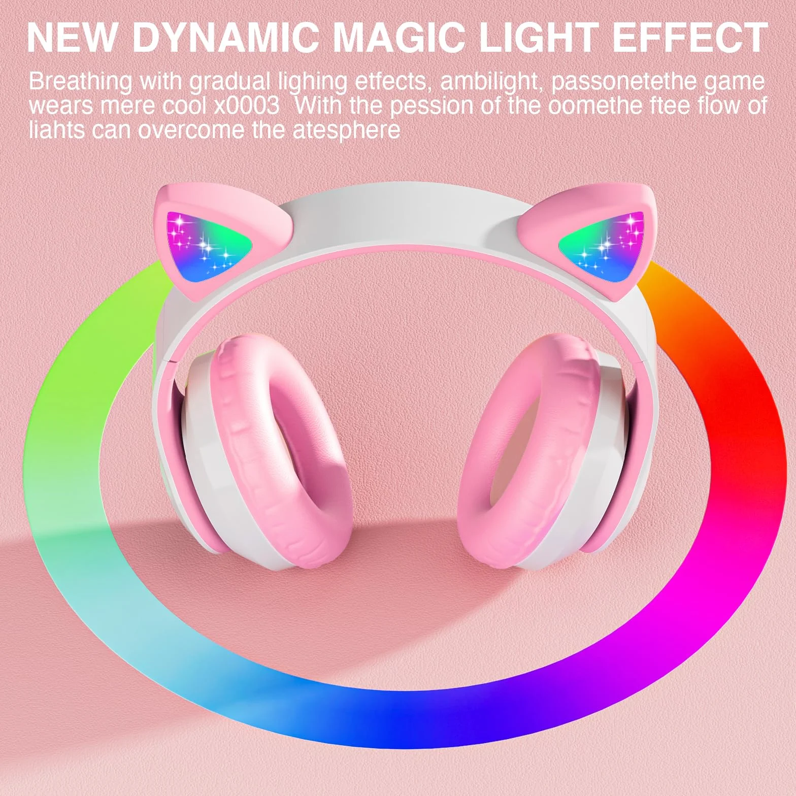 OHAANYY Casque Bluetooth pour Enfants sans Fil,Casque Cat Pliable avec LED Flash Lumières Glow, Enfants Bluetooth 5.0 avec Microphone et Contrôle du Volume, Carte Slot pour PC/Tablettes/TV (5)