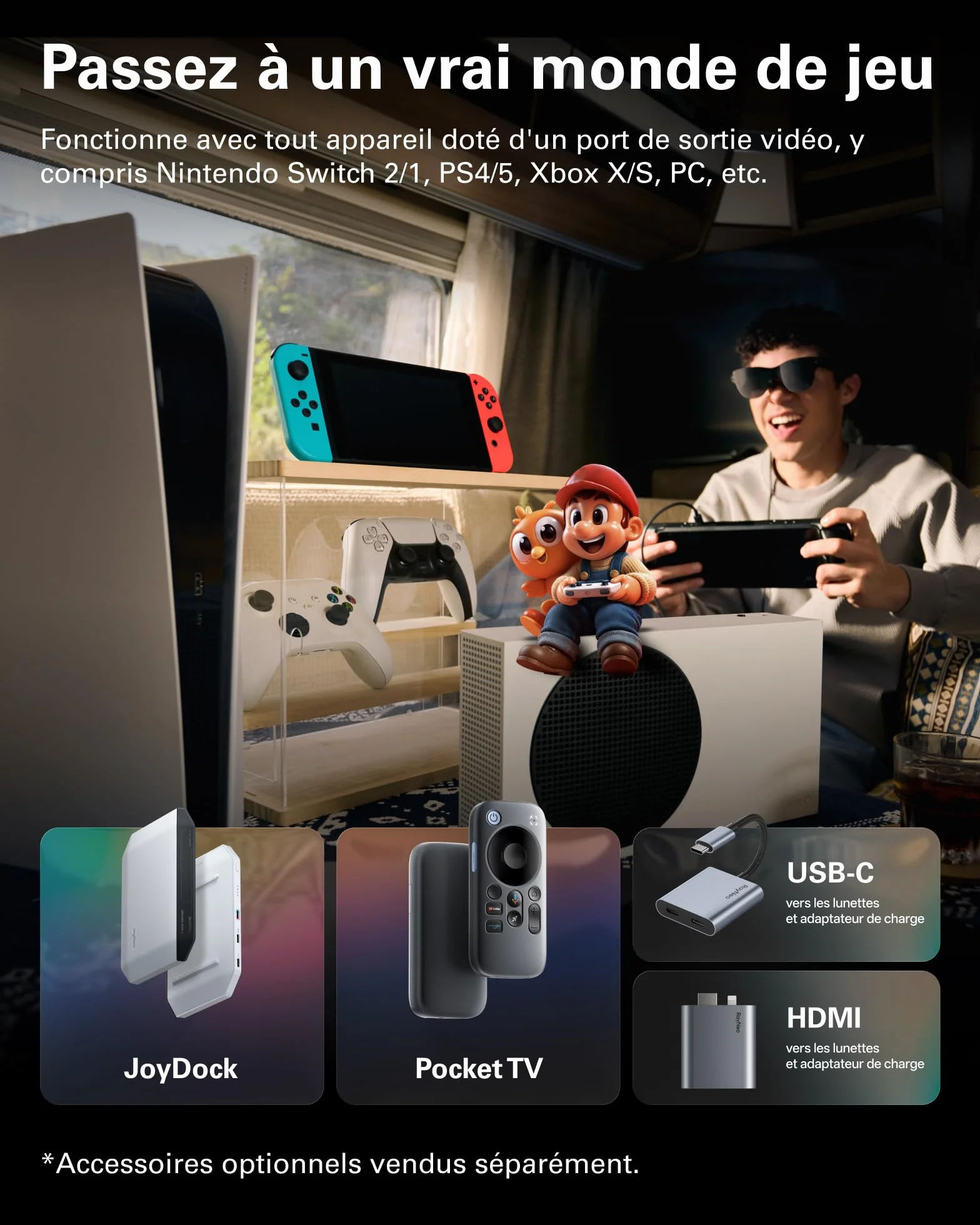RayNeo Air 3s Pro Lunettes AR/XR - Affichage vidéo 201'' 1200 Nits 120Hz HueView 2.0, Lunettes de Jeu intelligentes pour iPhone 17,16,15/Android/Mac 2/PS5/SteamDeck