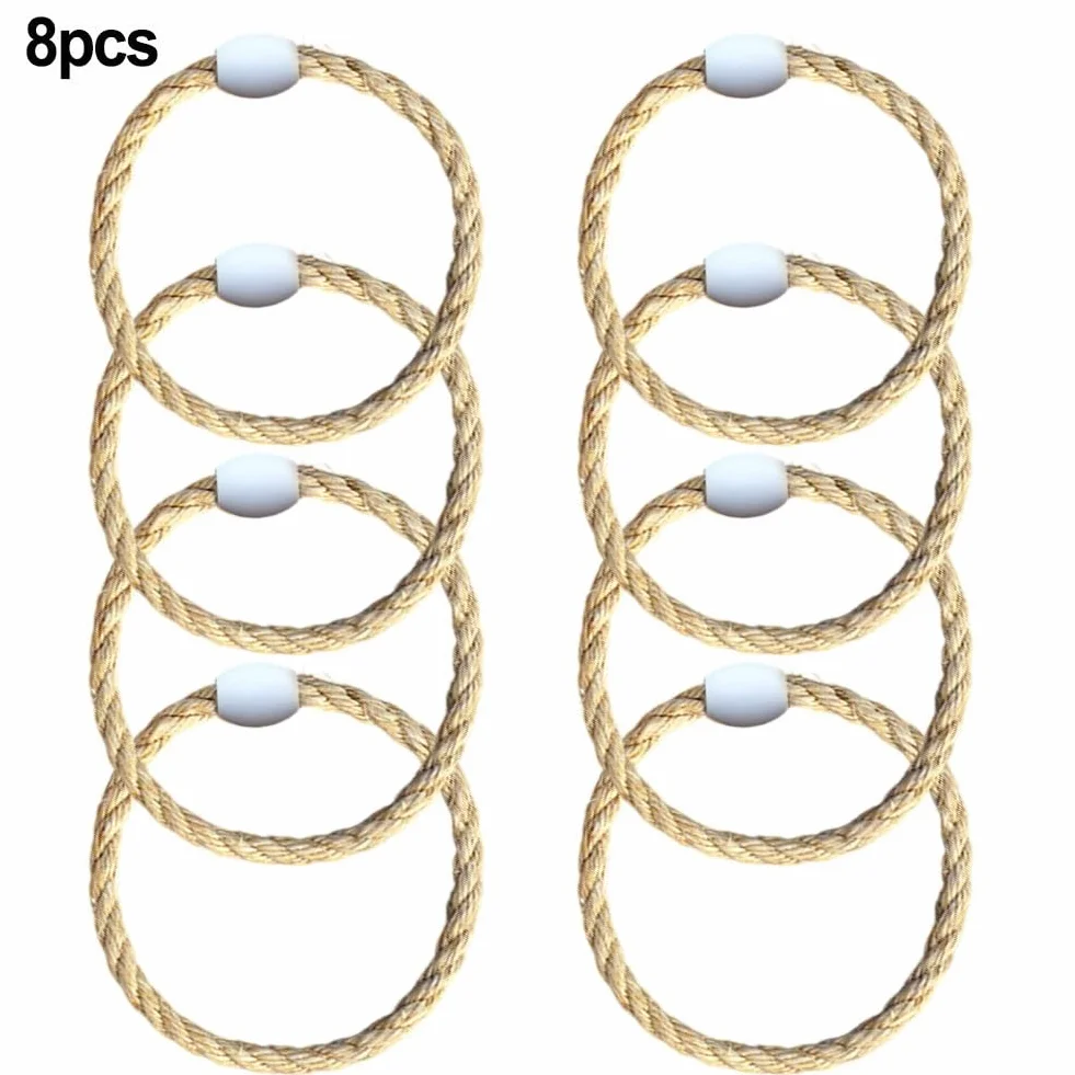 Jeu de lancer d'anneaux 8 pièces corde chanvre perles bois extérieur jardin fêtes enfants