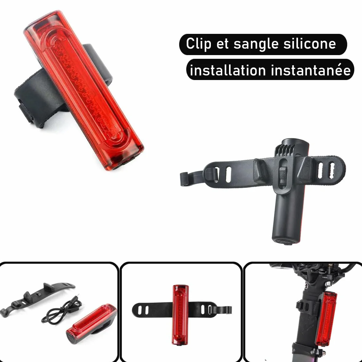 Lampe LED Vélo Arrière Rechargeable USB 120lm IPX6 5 Modes