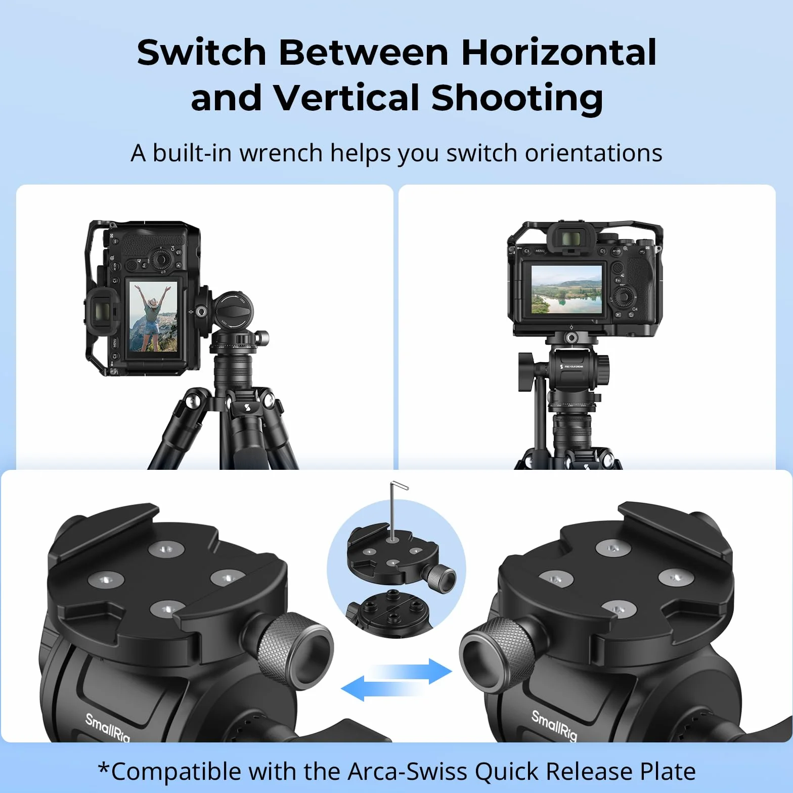 SMALLRIG Tête Vidéo CH3, Tête Fluide pour Trépied, avec Plaque à Dégagement Rapide pour Arca Swiss, Support Pivotant à 360° et Inclinaison à 90°/-70°, Charge Maximale 3 kg/6,6 LB pour Caméra - 4936