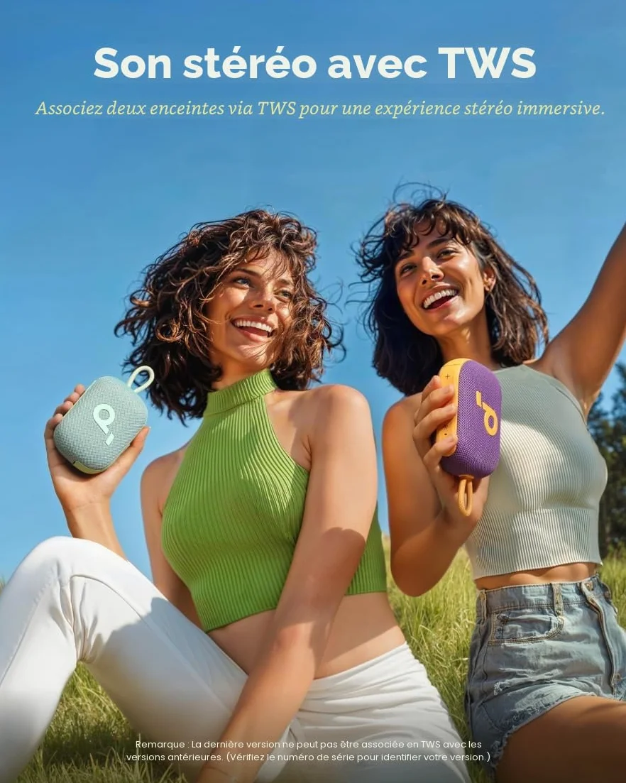 Soundcore Select 4 Go Enceinte Bluetooth Ultra Portable, Enceinte de Douche, 20h, IP67, Flottante, Son Puissant de 5W, Mini Enceinte Bluetooth Portable, pour intérieur, extérieur, randonnée et vélo