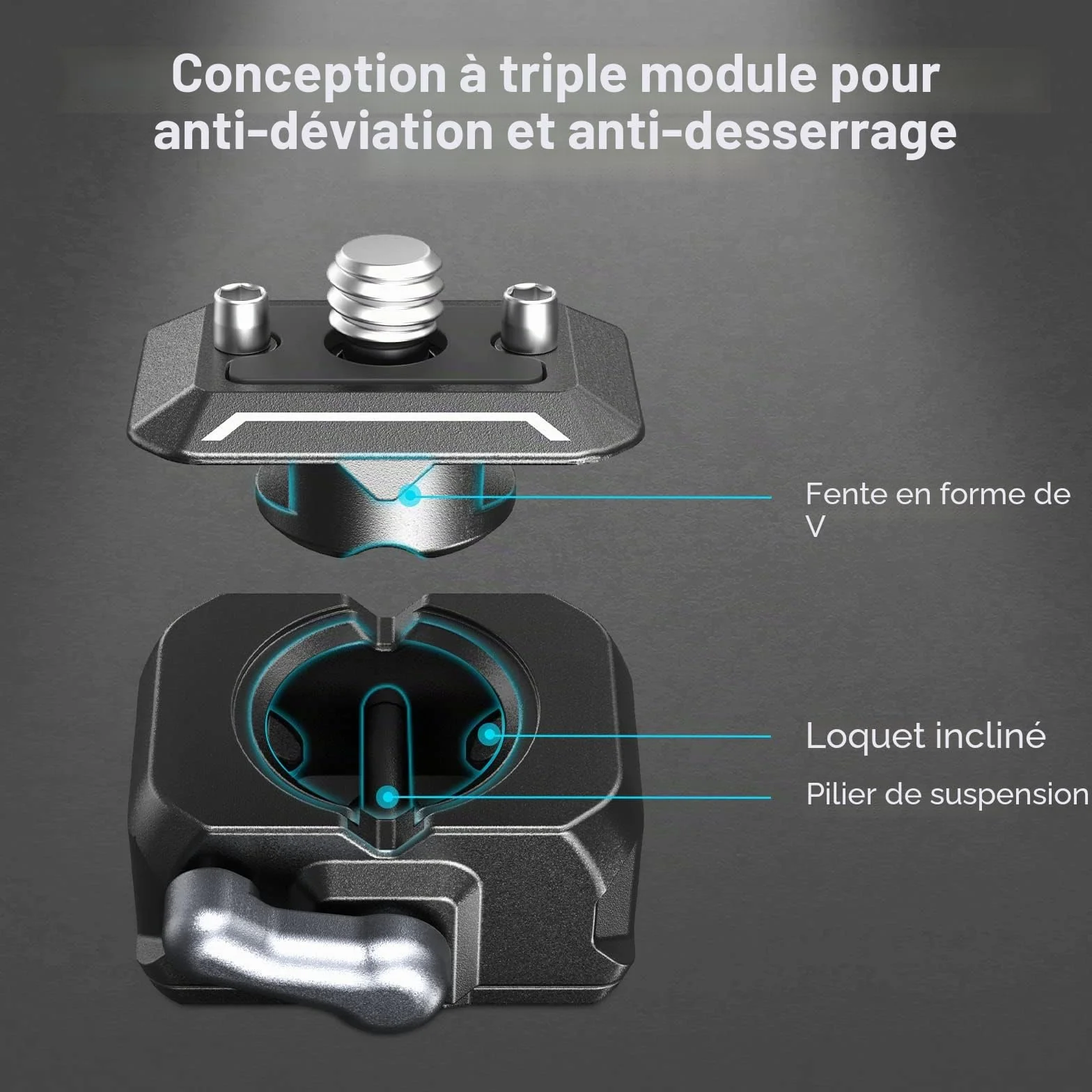 SMALLRIG Mini Plaque à Dégagement Rapide avec Vis 1/4", HawkLock Drop-in QR Plate Camera Mount pour Canon pour Sony pour Trépied, Monopode, Caméscope, Lumière LED, Caméra d'action, Moniteur - 3513C