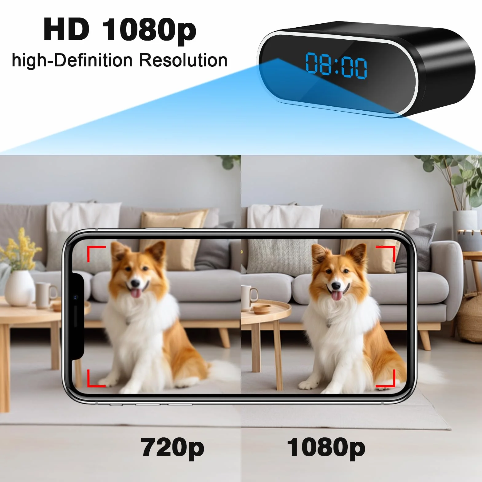 Caméra Espion WiFi, 5G Mini Camera Cachée sans Fil, Micro Camera Espion 150° Réveil,1080P HD Distance a Discrete Détection de Mouvement/Vision Nocturne Caméra de Surveillance