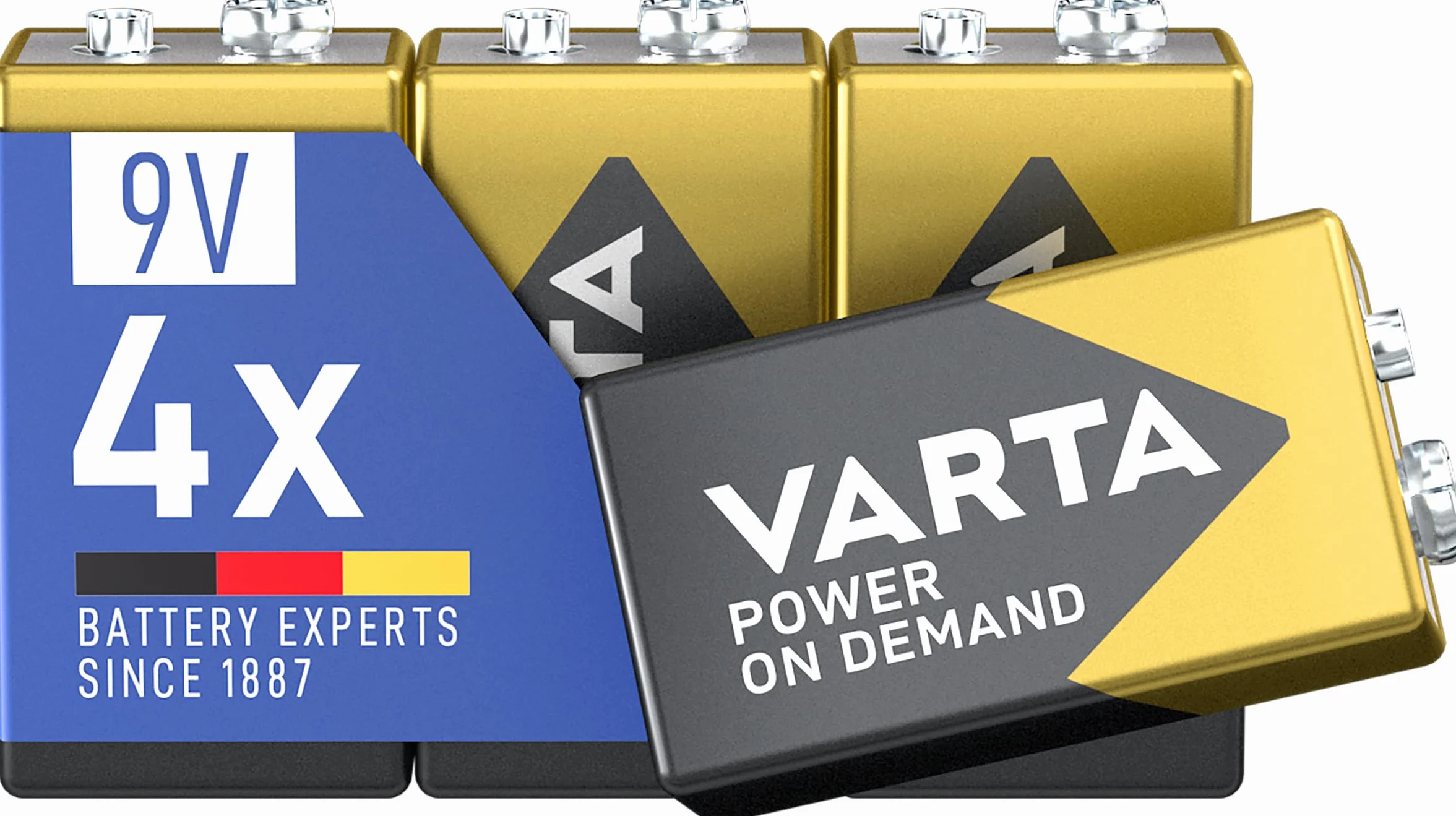 VARTA Piles Bloc 9V, lot de 4, Power on Demand, Alcalines, pack de stockage, intelligentes, flexibles, puissantes, pour détecteurs de fumée, alarmes incendie [Exclusif sur Amazon]