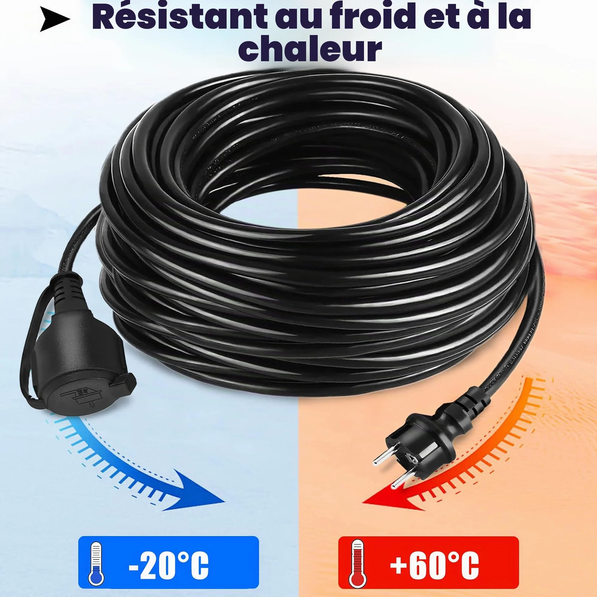 LZQ Rallonge électrique avec capuchon de protection - 30 m - 230 V - IP44 - Pour l'extérieur - Noir