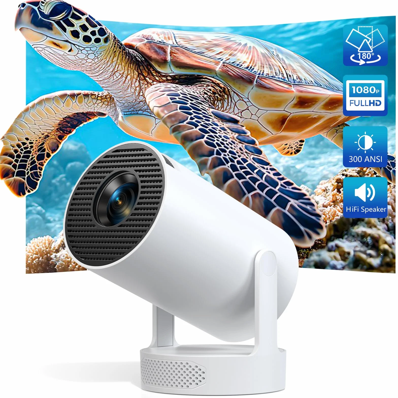 Vidéoprojecteur Intelligent Android 11, Mini Projecteur Portable FHD 1080P 4K, 300 ANSI Lumens, WiFi 6 Bluetooth 5.0