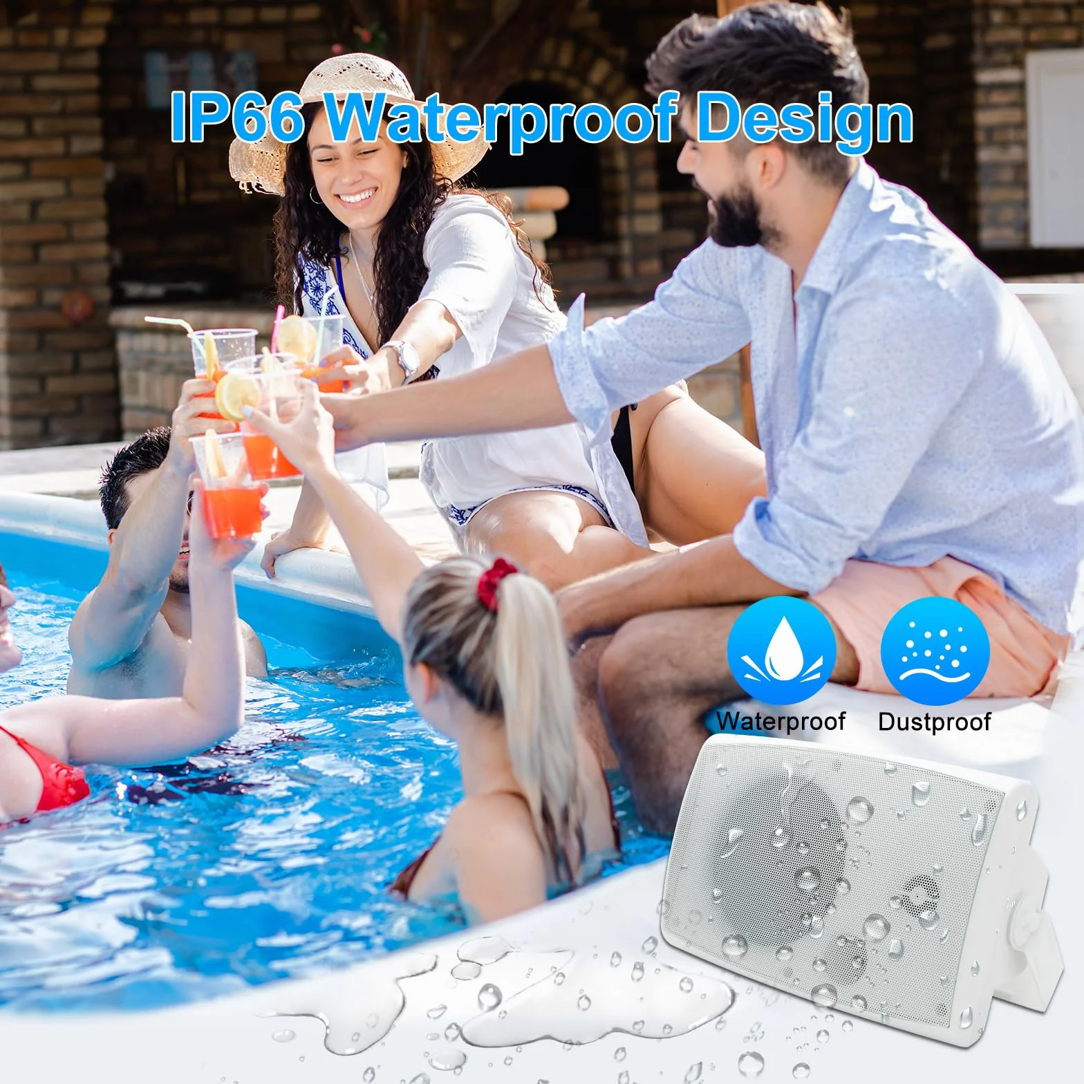 Herdio 6,5 Pouces 400 W Haut-parleurs passifs d'extérieur, filaires et étanches, Haut-parleurs muraux à 2 Voies avec Basses puissantes pour terrasse, Maison, Piscine intérieure, Patio, Jardin (Blanc)