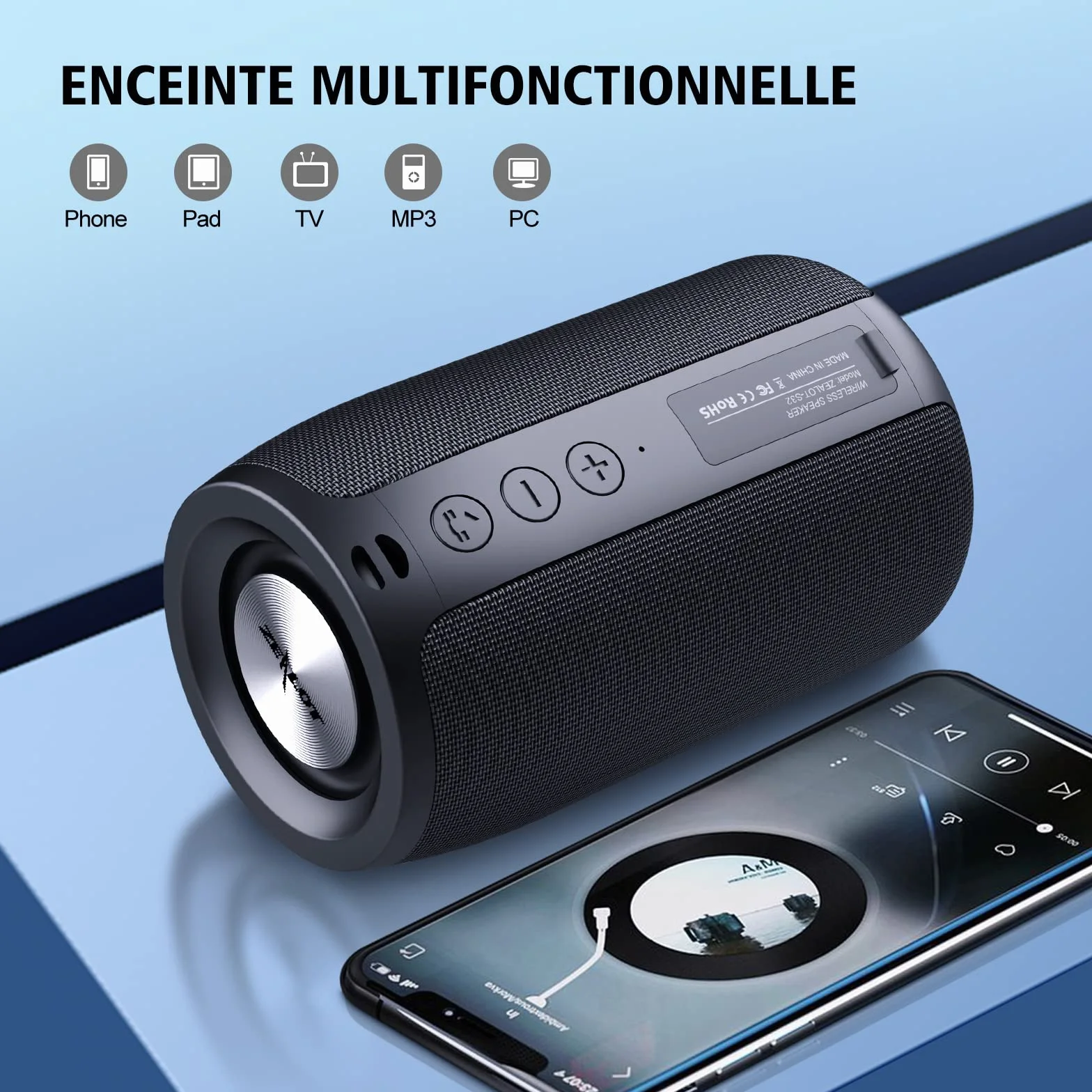 ZEALOT Enceinte Bluetooth Portable IPX5 12 Heures Autonomie Bluetooth 5.0 TWS Microphone Intégré
