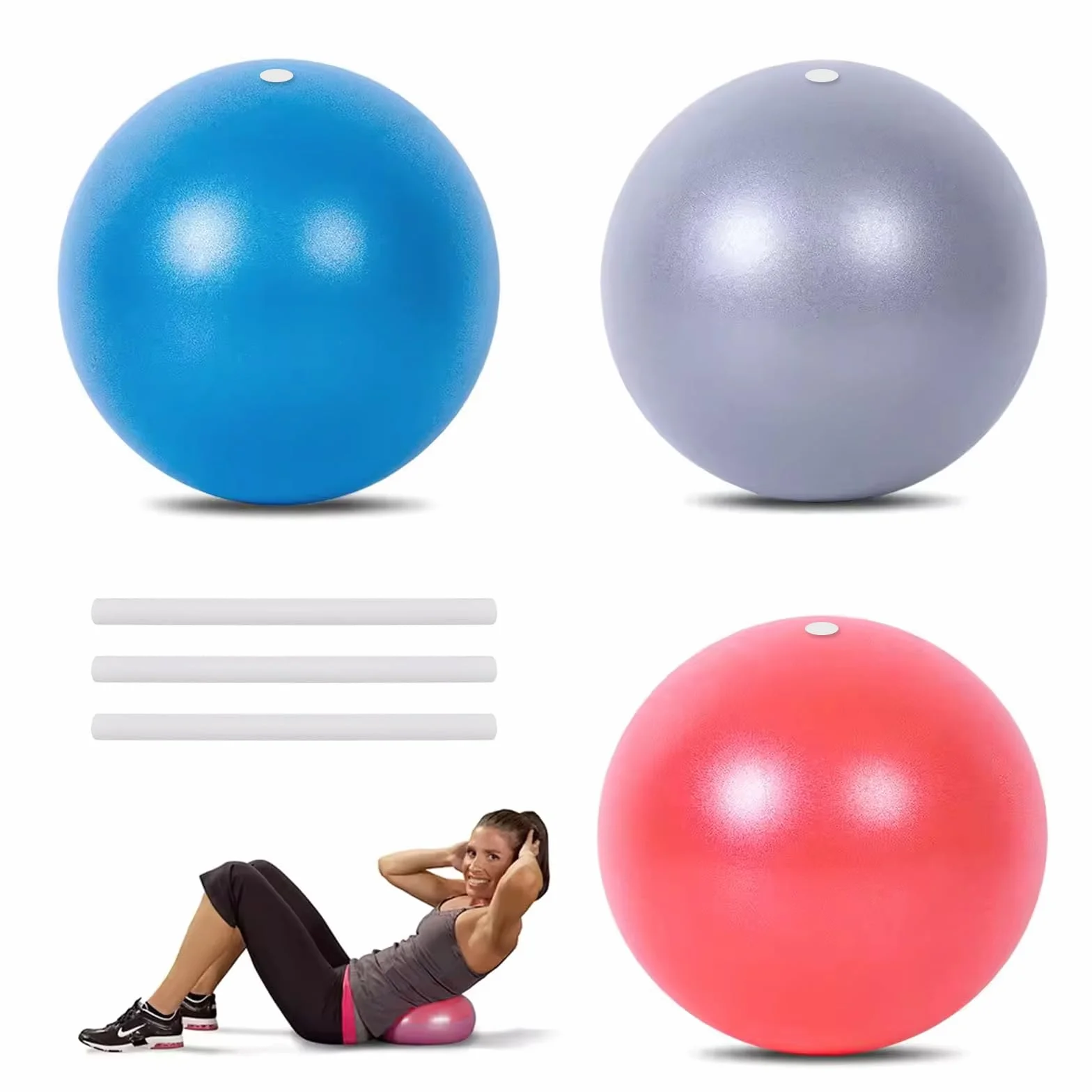 HIKPACKER Lot de 3 ballons de gymnastique et Pilates 20 cm avec paille gonflable