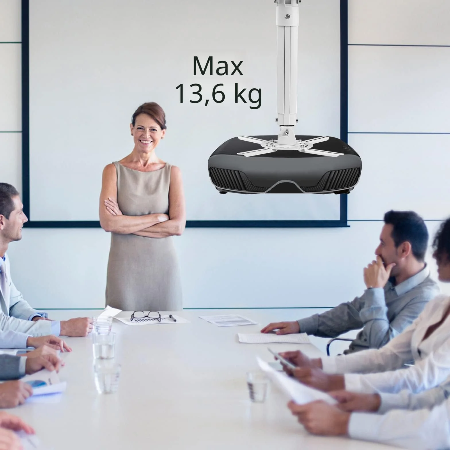 Support Videoprojecteur Plafond Suptek, Support Mural Universel pour Projecteur avec Perche 34-54 cm, jusqu'à 13,6 kg, Blanc PR05W