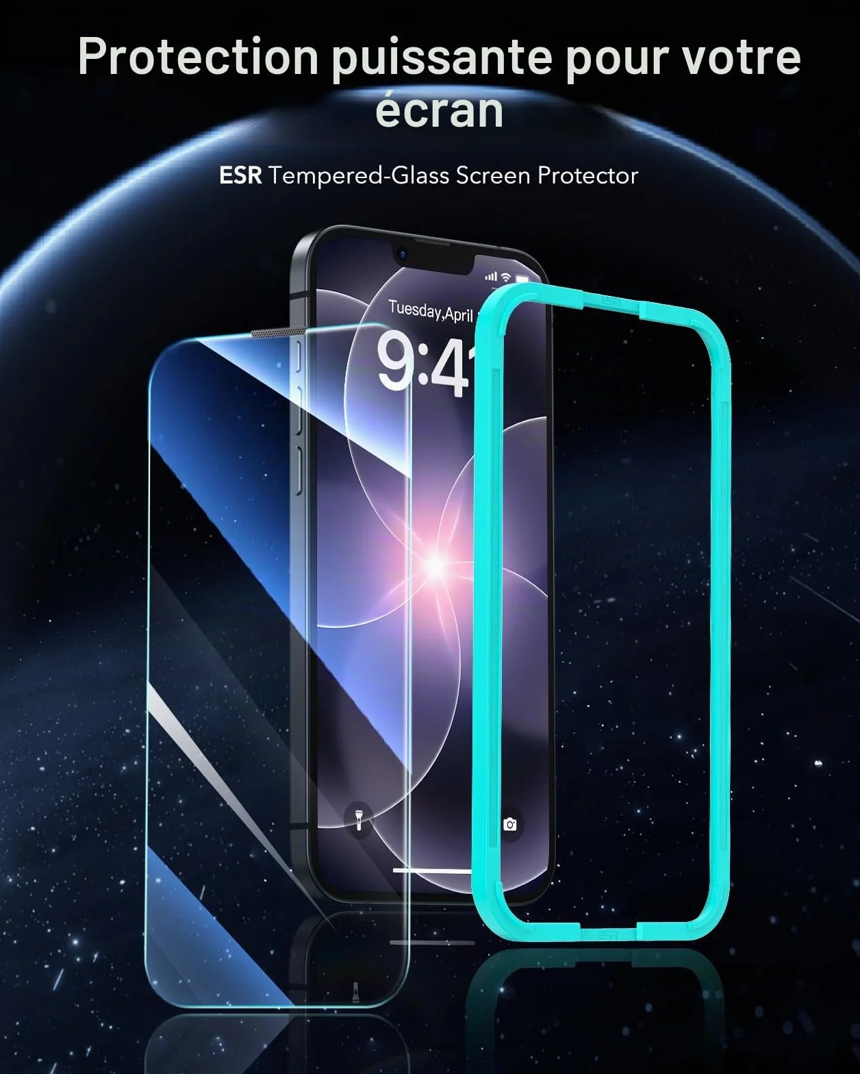 ESR 3 Pièces Verre Trempé pour iPhone 17e/iPhone 16e/iPhone 14/iPhone 13/iPhone 13 Pro, Cadre D'installation Facile, Ultra Résistant, Film Protection écran, Anti-rayures, Protection Militaire