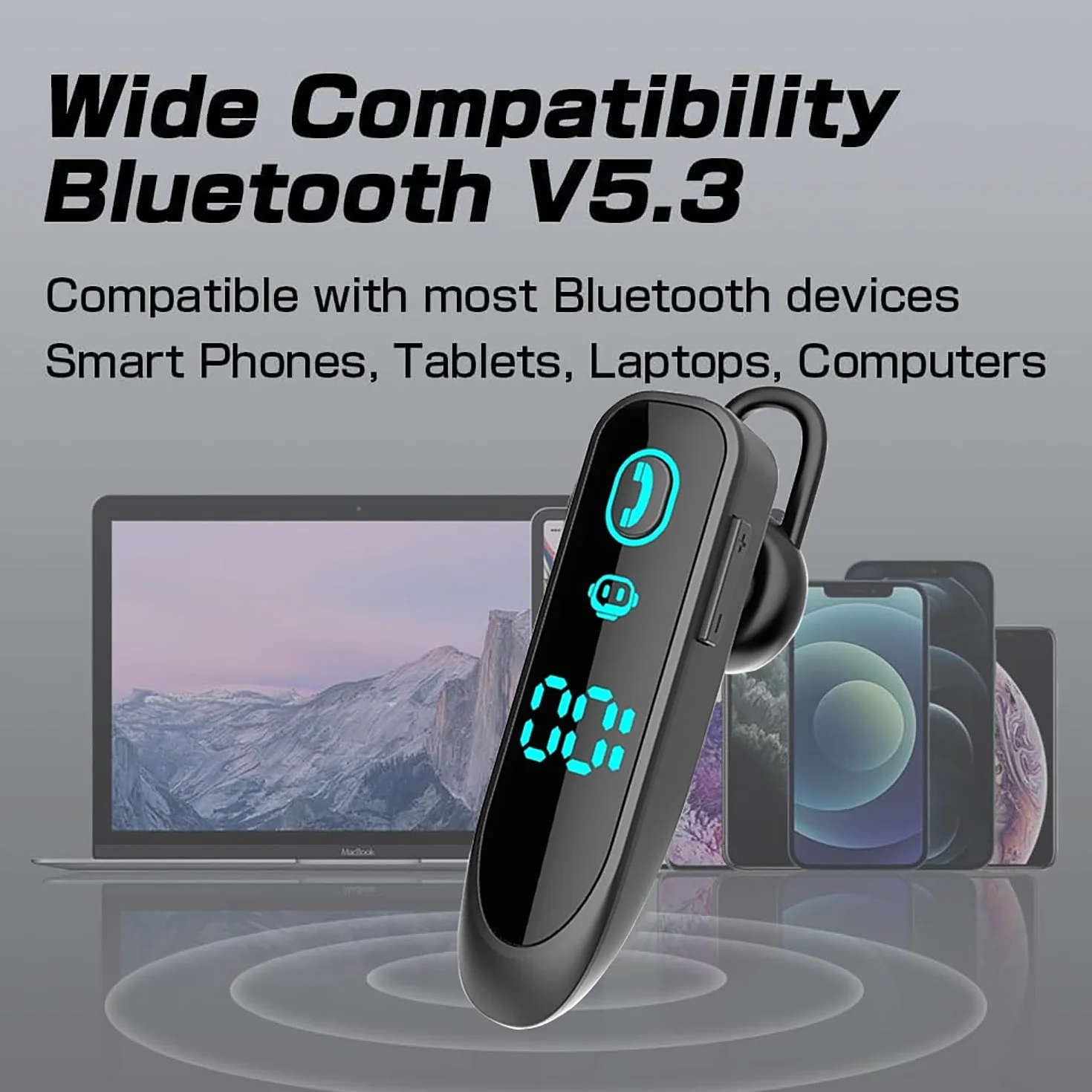 eppfun Oreillette Bluetooth 5.3 sans Fil, Casque à Un écouteur (Monaural) avec Réduction du Bruit d'appel Mic Main Libre Bluetooth Oreillette pour Bureau Conduite