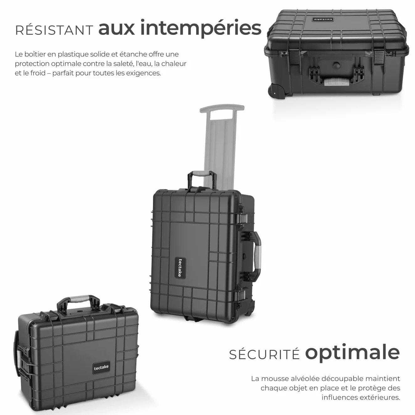 tectake® Valise à roulettes avec Protection en Mousse pour Appareil Photo, caméra & Accessoires ou Outils, Boite étanche, avec œillets pour Cadenas, Résistante aux Chocs, poussière & Eau