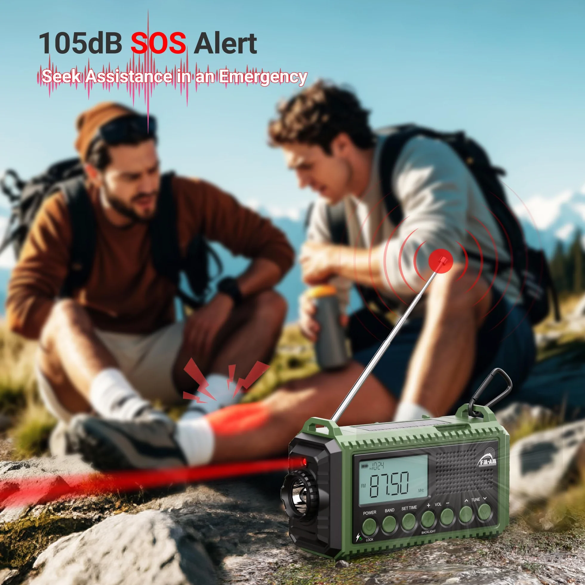 Radio à Manivelle AM/FM/SW 12000mAh, Portable Camping avec Lampe de Poche, Radio d'Urgence Type C SOS Dynamo