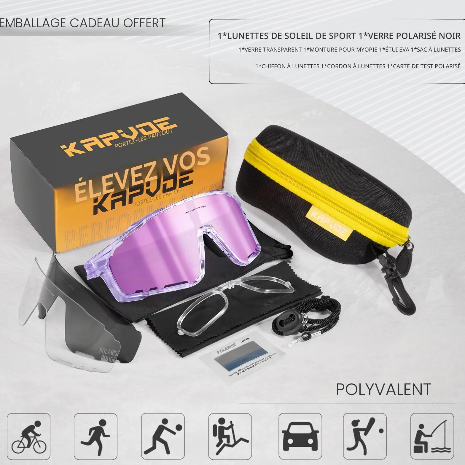 KAPVOE Lunette de Cyclisme Photochromique TR90 UV400 Homme Femme Vélo