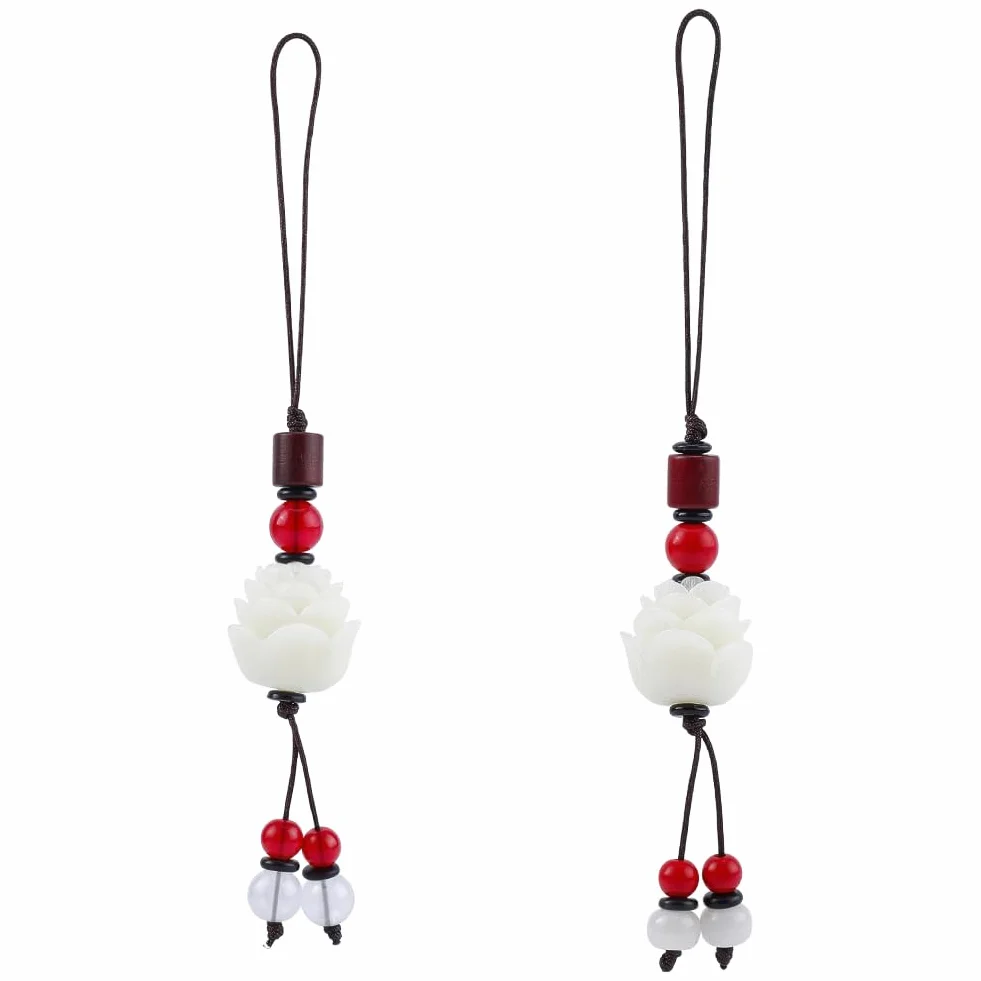FINGERINSPIRE 2 Pièces Dragonne Lotus pour Téléphone 135~140mm de Long Charm Téléphone Lotus Perles Résine 2 Styles Accessoire Téléphones Fleur Résine pour Décoration Quotidienne et Cadeaux Expression