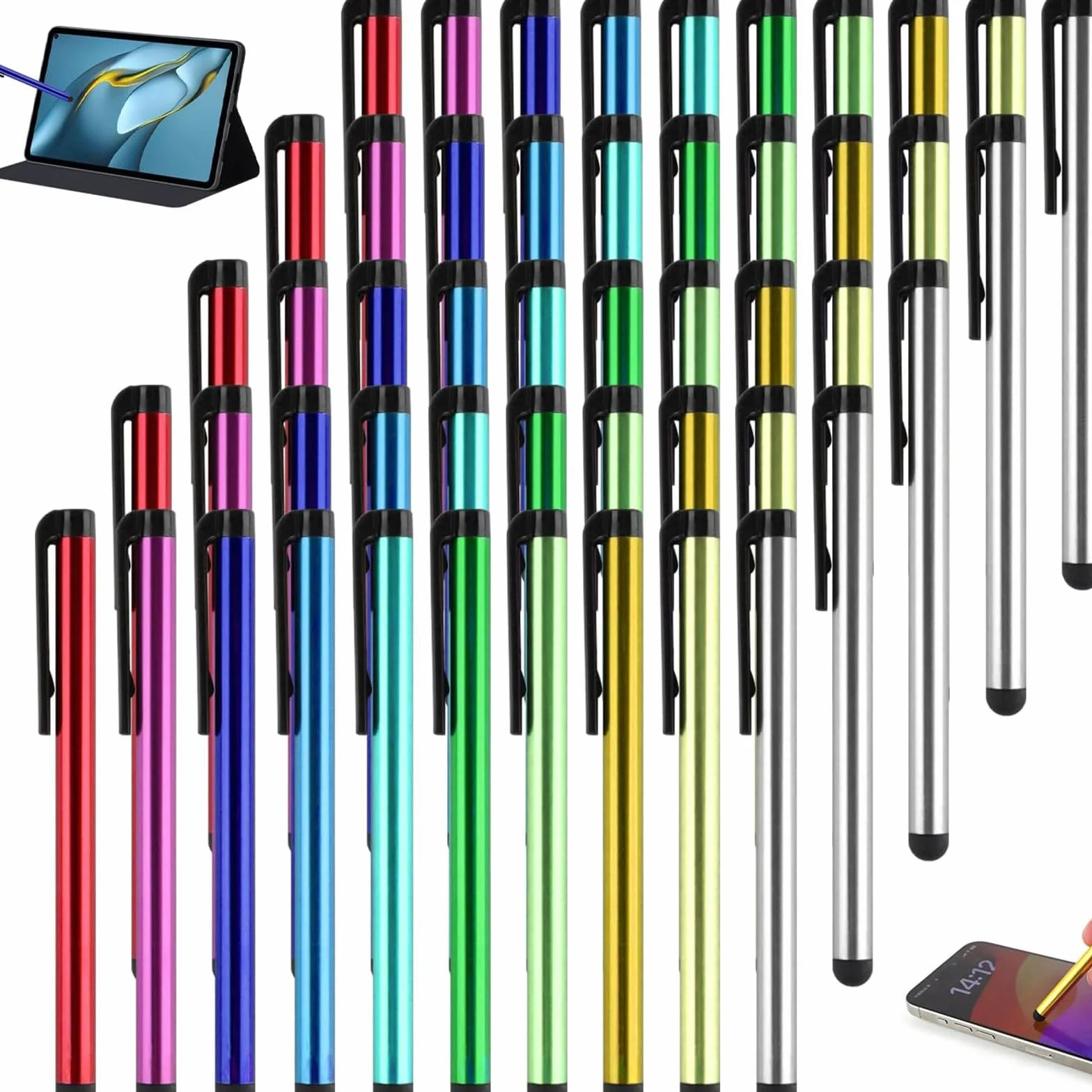 FYSL 50 Pièces Stylets Universels Capacitifs pour Écran Tactile, Stylet Stylo, Stylets Capacitifs pour Tablettes, iPad Mini, iPad Pro, iPad Air, Smartphones, Samsung Galaxy, Tous Téléphone Tablet