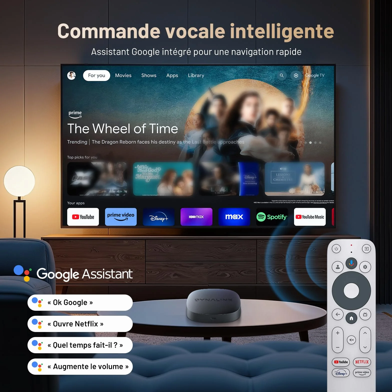Google TV Box - 4K Smart TV Box HDR10+ UHD, Dolby Audio, Prise en Charge certifiée Google/Netflix, AV1, 2GB+16GB, WiFi 2,4G+5G, BT5.0, Miroir d'écran, Lecteur multimédia en Streaming, Assistant Vocal