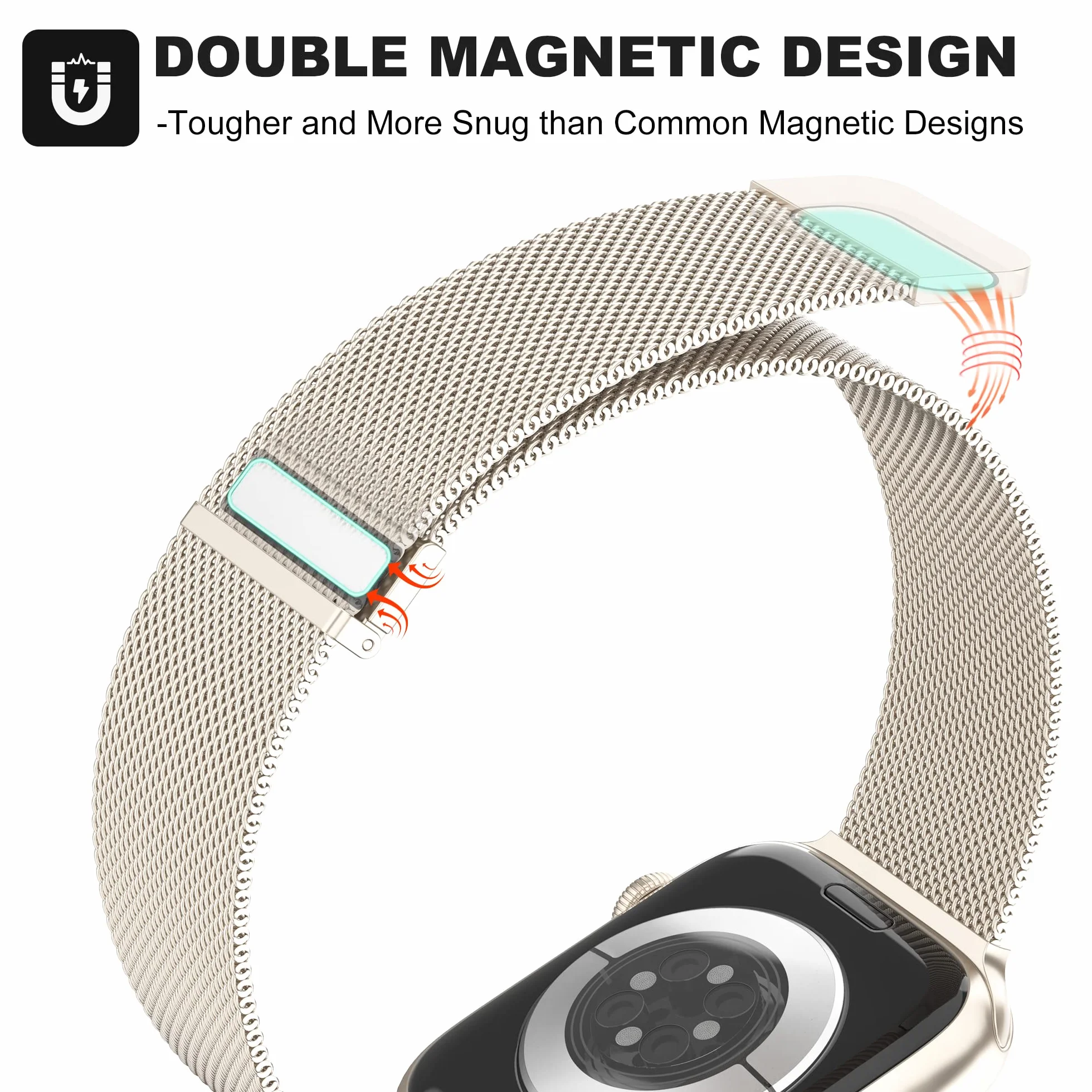 Higgs Métal Bracelet Compatible avec Bracelets Apple Watch 38mm 40mm 41mm 42mm 44mm 45mm 46mm 49mm Femme,Bracelet Double Magnétique pour iWatch Series 11 10 9 8 7 6 5 4 3 2 1 SE Ultra, Metal Milanais
