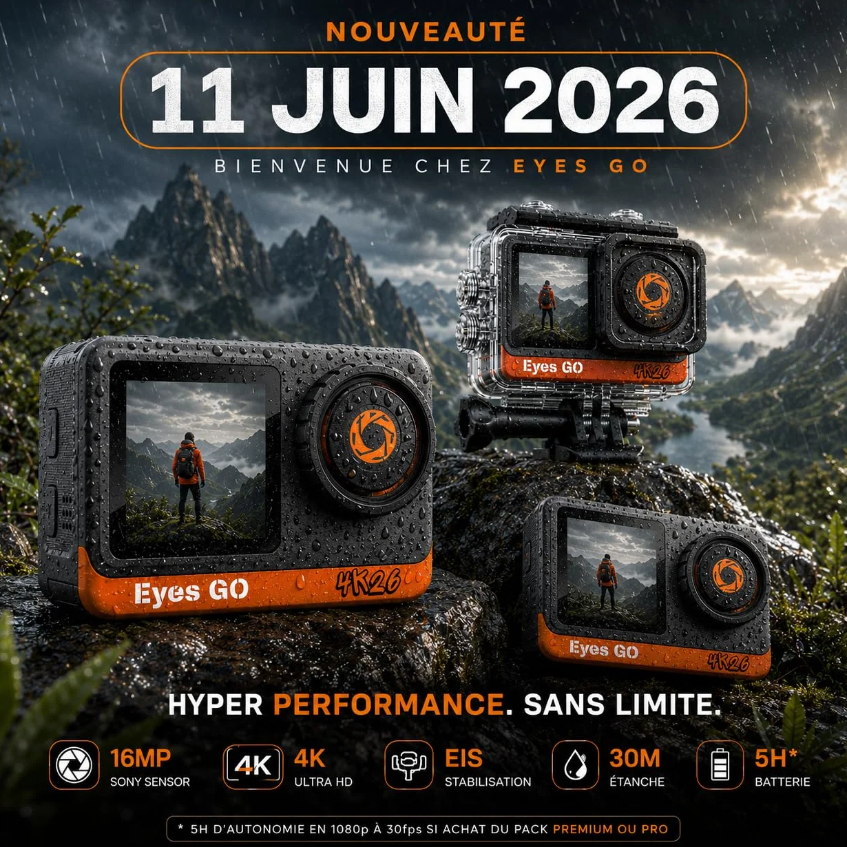 4K26 - Caméra Sport 4K30fps - 20 Accessoires - Photo 16MP - 2 Ecrans Tactile Vlog - Télécommande - Stabilisateur E.I.S 2.0 - Étanche 30M - 5 Heures d'autonomie