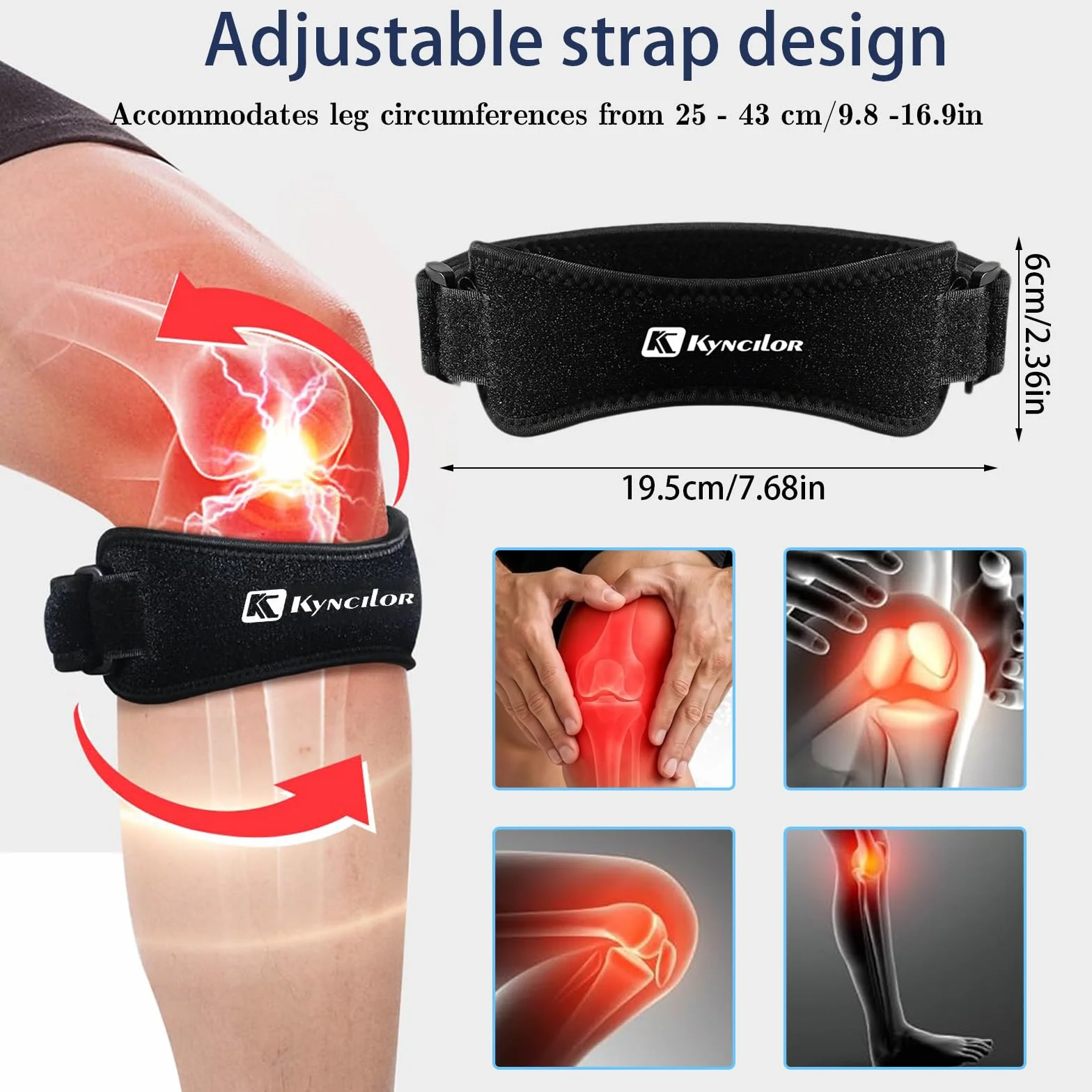 HORREX Genouillère Arthrose Genou Réglable Sport Sangle Maintien Ligamentaire Rotulienne pour Cyclisme Course Volley