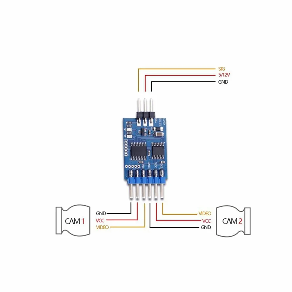 Marne Module de Commutation Vidéo à 3 Voies Module de Commutation Vidéo Bleu 5.8G Unité de Commutation Vidéo à 3 Canaux pour Caméra RC FPV