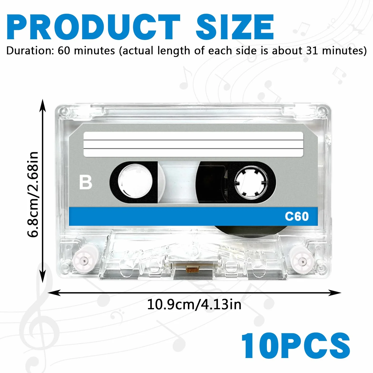 Cassettes Audio Vides 60 Minutes Faible Bruit 10 Pièces