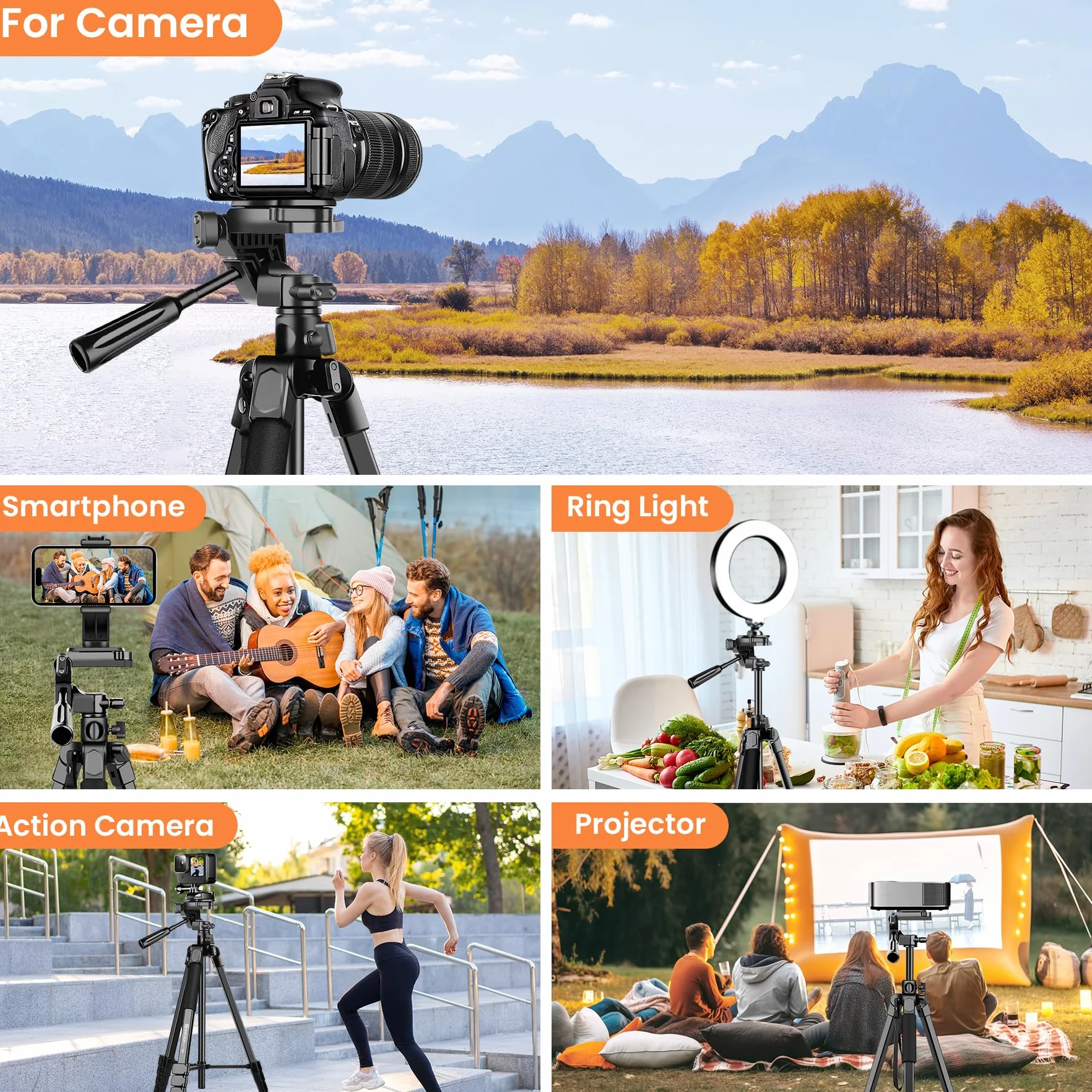 Nineigh Trepied Appareil Photo,190cm Trepied Smartphone avec Bras Télescopique Horizontal, Aluminium Trépied Caméra avec Télécommande pour iPhone, Samsung, Huawei,Caméra légère