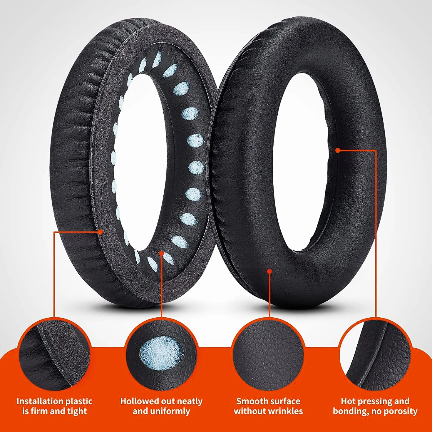Bose Coussinets d'oreille Rechange pour Casque QuietComfort QC35/QC35 II, Mousse viscoélastique et Cuir protéique, Noir, 1 Paire