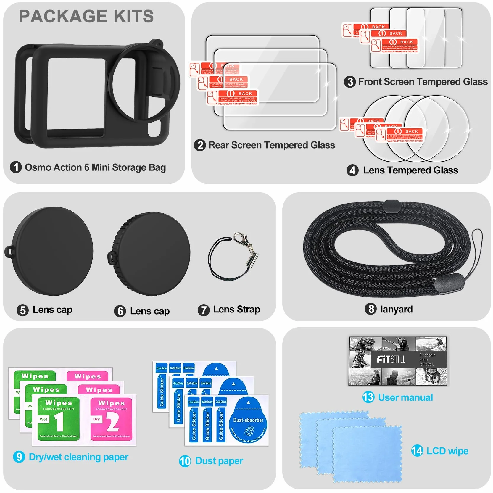 Étui en caoutchouc silicone + 3 protecteurs d'écran en verre trempé pour DJI Osmo Action 6