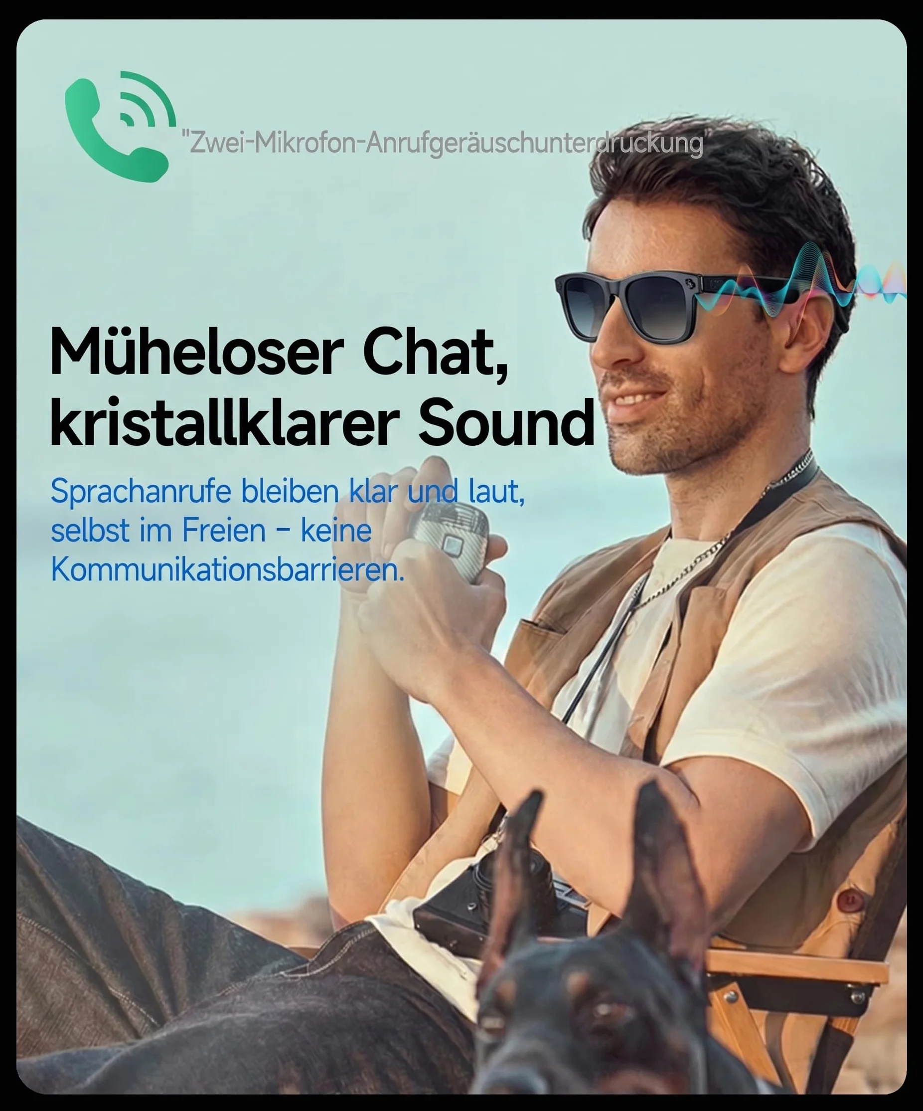 Lunettes intelligentes avec KI & Bluetooth, assistant vocal ChatGPT, protection UV, Wi-Fi, traduction en temps réel en 89 langues, caméra 2K, audio ouvert, étanchéité IP65, identification des objets