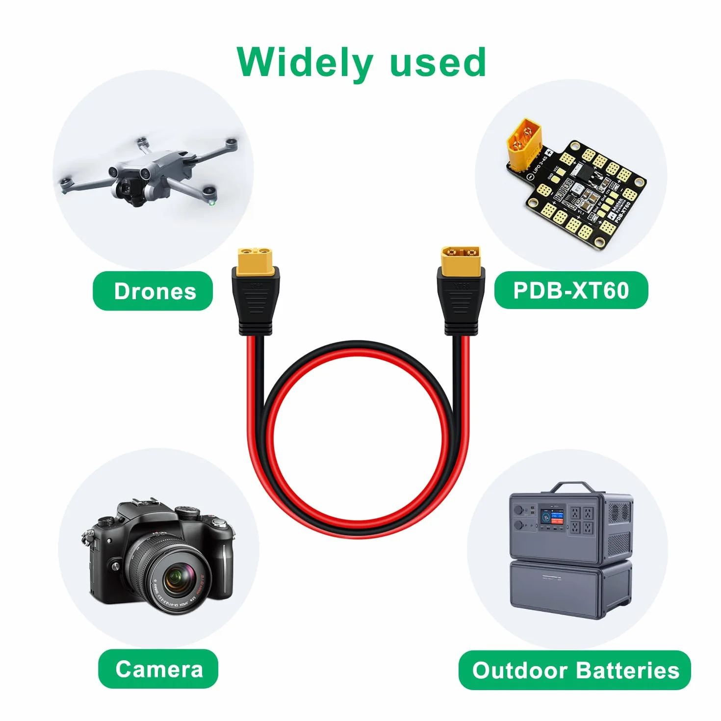 Câble Extension XT60 Mâle vers Femelle 12AWG Rallonge de Câble XT60 pour RC Battery, Portable Power Station, Battery Pack (3 m)