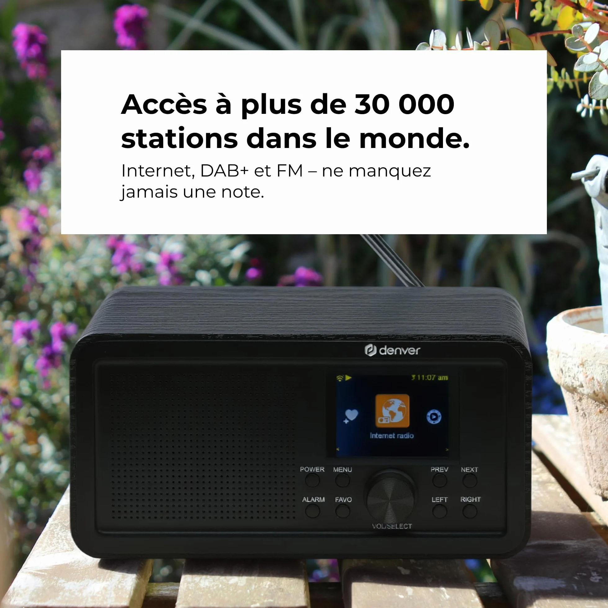 Denver DIR-200 Radio Internet Dab+/FM Wi-FI Bluetooth 5.0, écran 2,4 Pouces, AUX, Piles AA ou USB-C, Noir