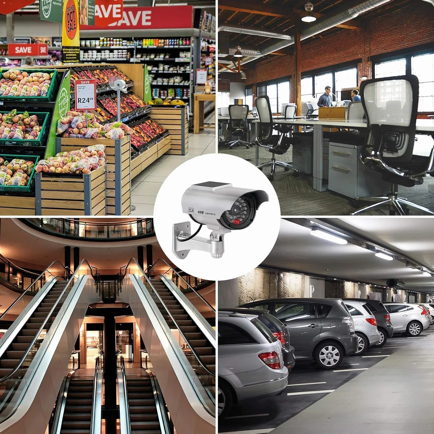 ERWEY 2 pièces Caméra Solaire LED Flash caméra virtuelle, caméra de sécurité Solaire CCTV analogique Surveillance virtuelle caméra de sécurité, Argent