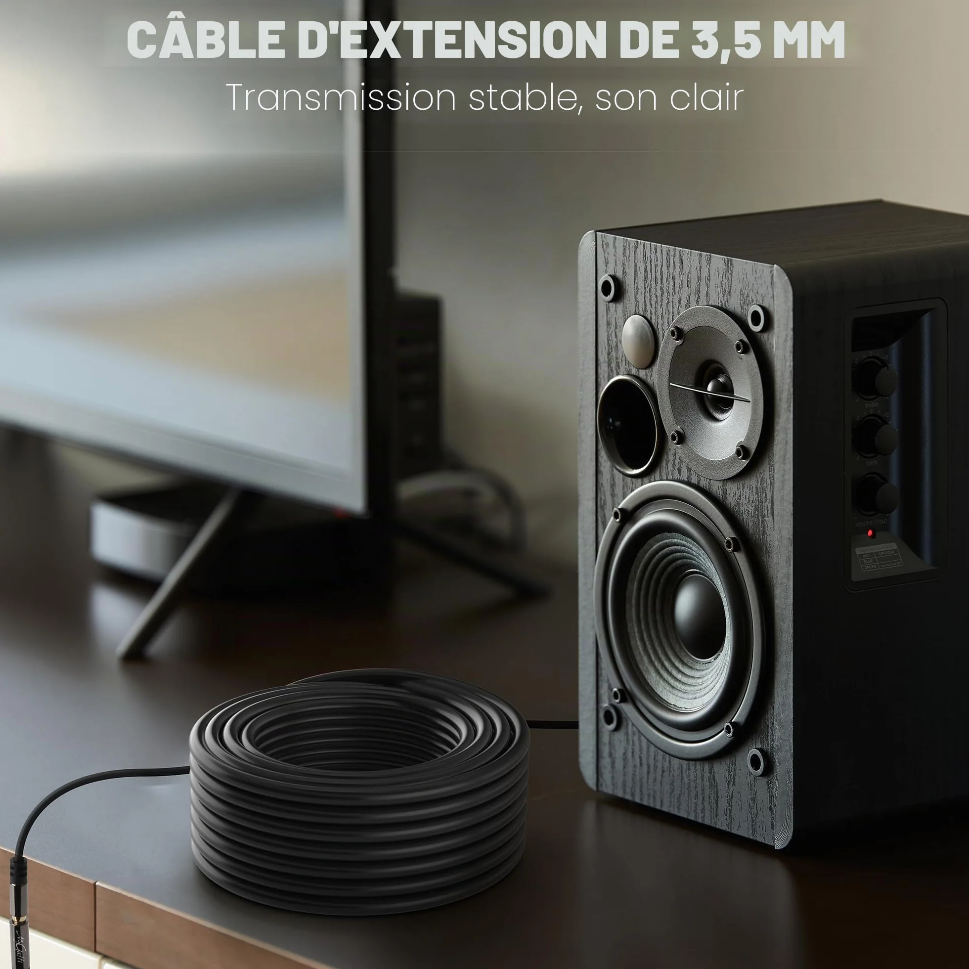 5m Câble d'extension stéréo jack 3,5 mm, rallonge audio mâle vers femelle, câble d'extension pour casque, noyau OFC, câble noir (avec 5 serre-câbles)