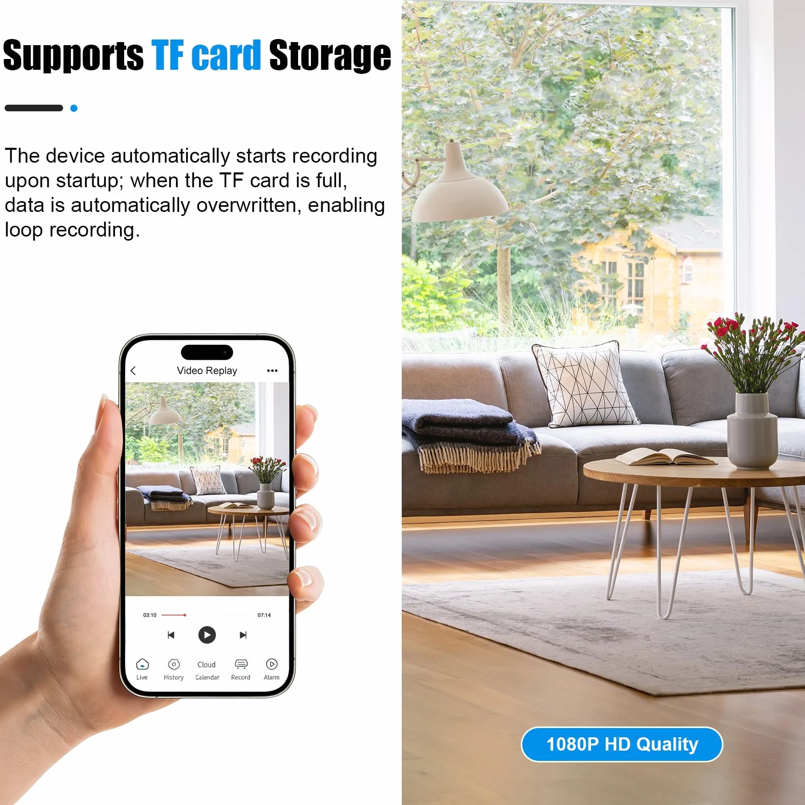 Mini Caméra de Surveillance WiFi 1080P Intérieur, Camera Intérieur et Extérieur sans Fil avec 2.4GHz WiFi, Vision Nocturne et Détection de Mouvement, pour Maison et Voiture