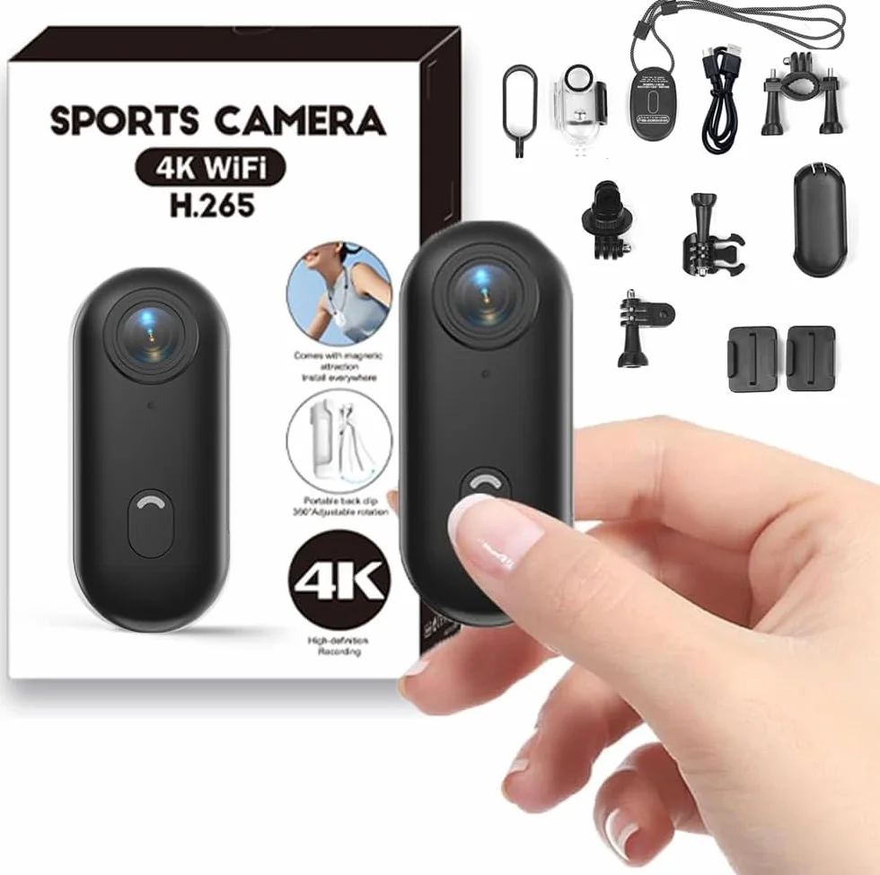 Mini Camera Vlog 4K- Mini Caméra Espion 4K 360 Degrés Camera Sport Moto avec Microphone Intégré, Enregistrement Pendant Charge & Clip Magnétique, Mini Caméra 360 Degrés pour Vlog, Animaux & Famille