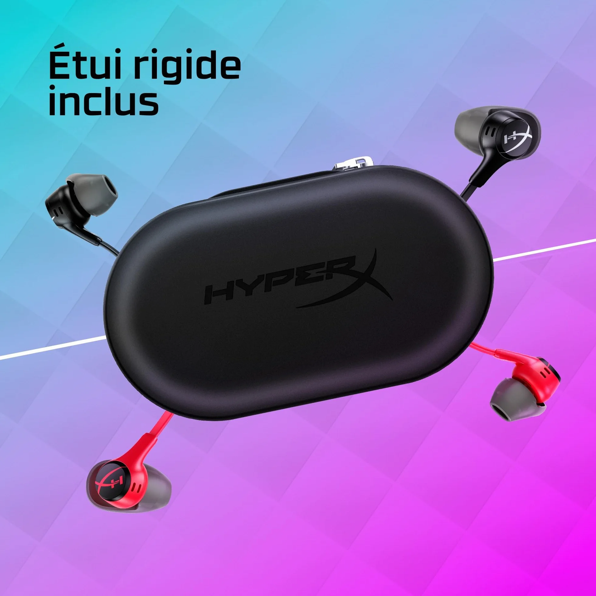 HyperX Cloud Earbuds II Écouteurs Gaming, Audio Immersif, Microphone Intégré, Prise Jack 3.5mm Coudée, Quatre Tailles d'Embouts, Pochette de Transport, Rouge