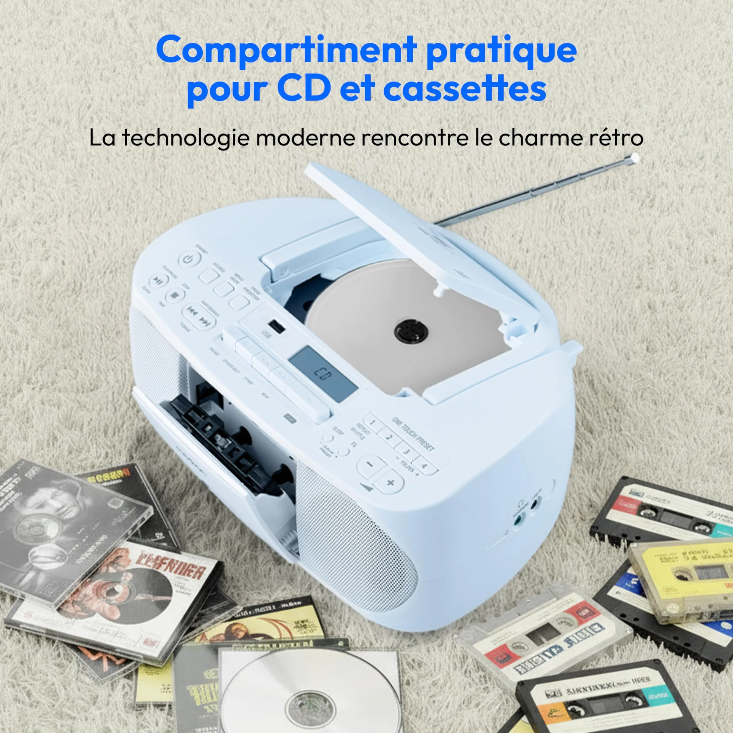 MEDION DRX-1 Plus Boombox Radio Portable DAB+ FM Bluetooth Lecteur CD MP3 Cassette Bleu