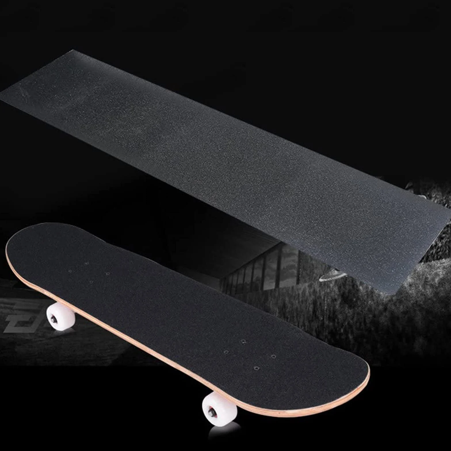 Papier de Verre Grainé Antidérapant Ruban de Skateboard Noir 81x21 cm Professionnel