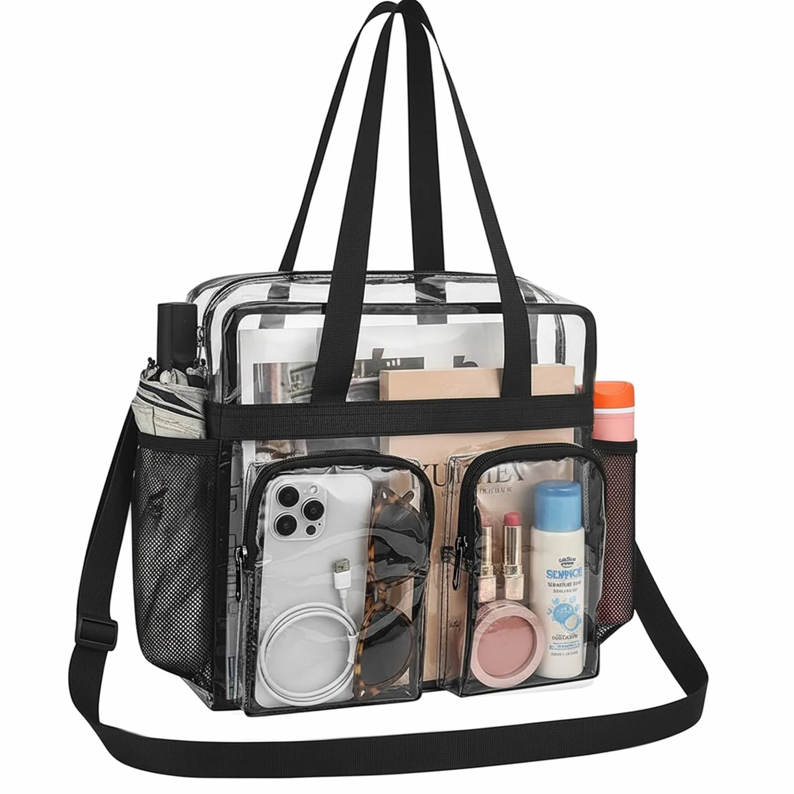 Sac Transparent PVC Clear Bag Bandoulière Sport 30x30x15 cm