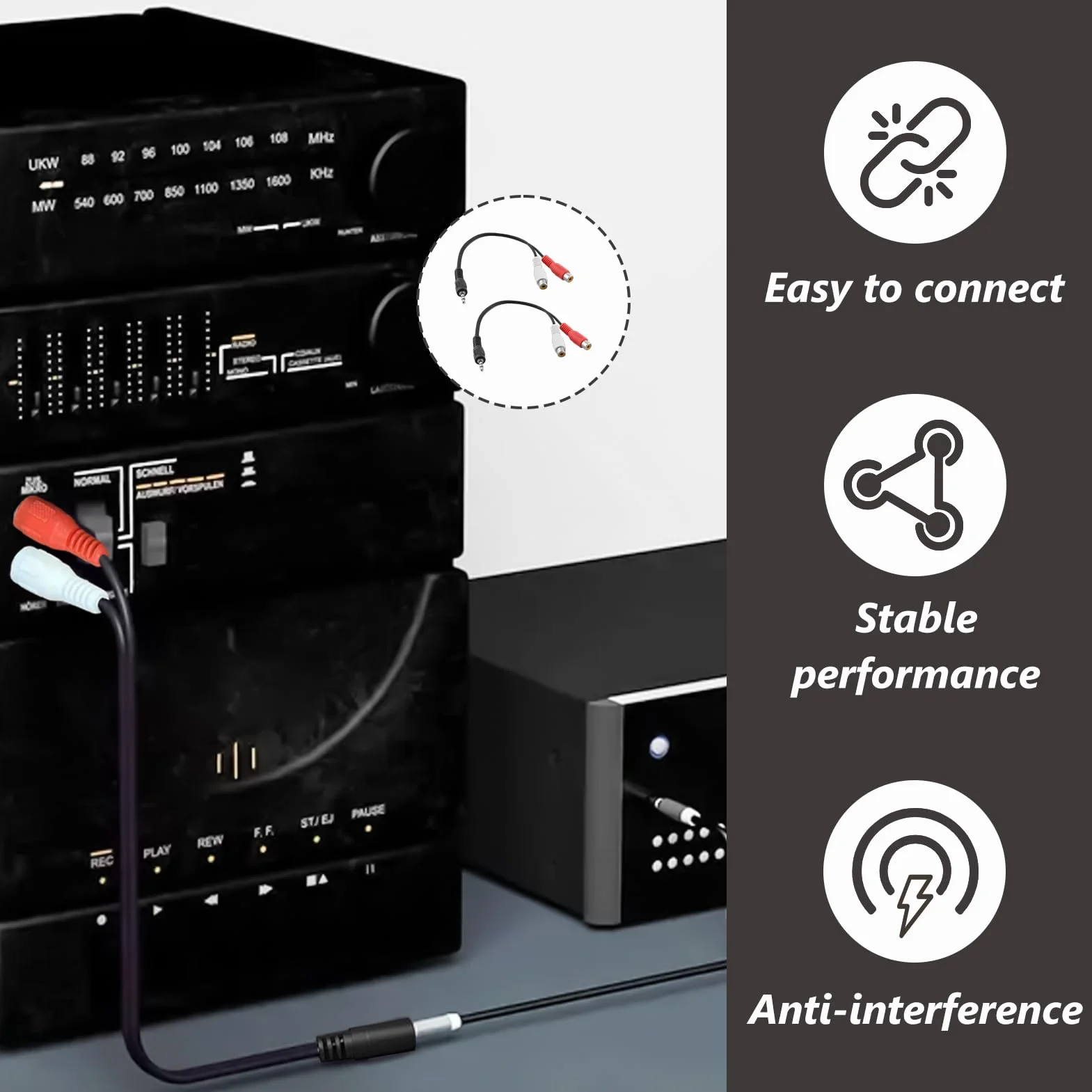 2 Pièces Adaptateur Audio Stéréo RCA vers Jack 3,5 mm, Convertisseur 2x RCA Femelle vers Fiche Jack Mâle, Câble Audio Hi-Fi Haut, Connexion TV, Chaîne Stéréo, Amplificateur, Enceinte, Smartphone