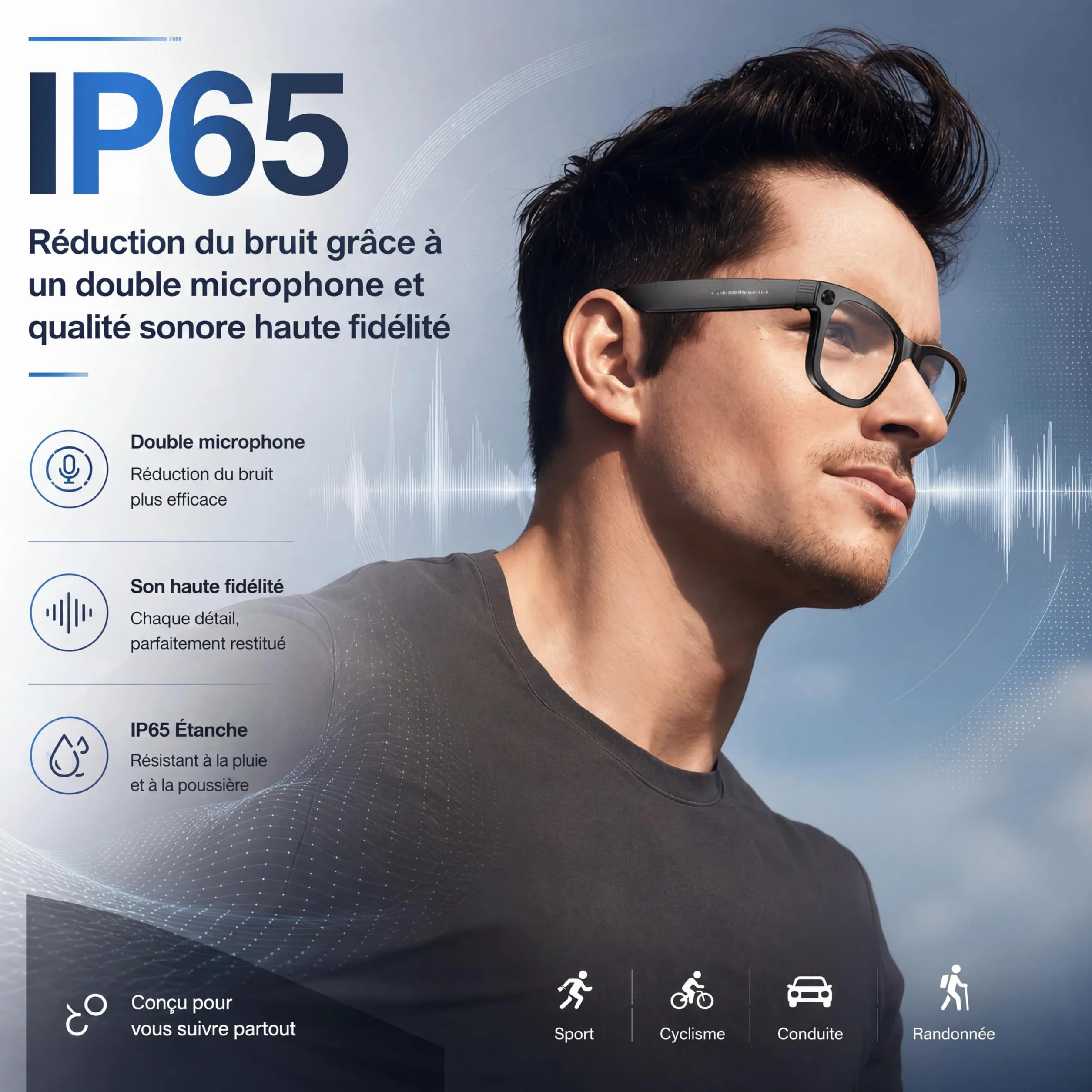 Korons Lunette Connectée Lunettes Connectées avec Assistant Vocal IA Reconnaissance Intelligente Caméra HD Bluetooth Smart Glasses Idéales pour Travail et Voyage (Photochromique)
