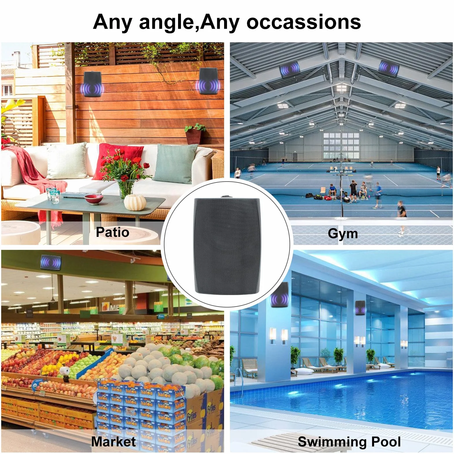 Herdio 6,5 Pouces 800 W Haut-parleurs passifs d'extérieur, 2 Voies, avec Basses, étanche Enceintes d'extérieur, adaptés pour terrasse, Porche, Jardin, intérieur ((4, Noir)