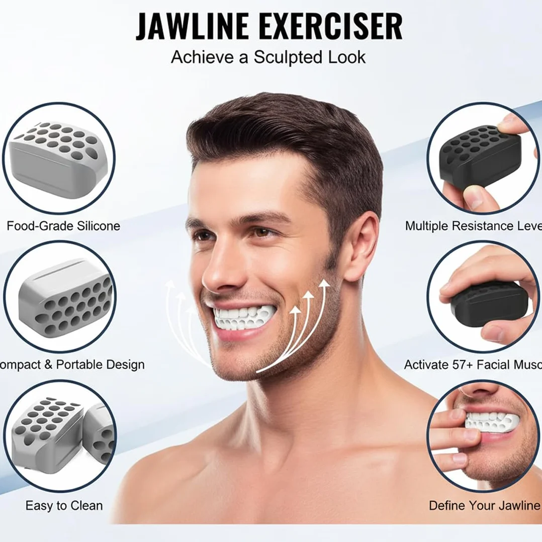 Jaw Trainer 6 Pièces Silicone Hommes Femmes Musculation Machoire Double Menton