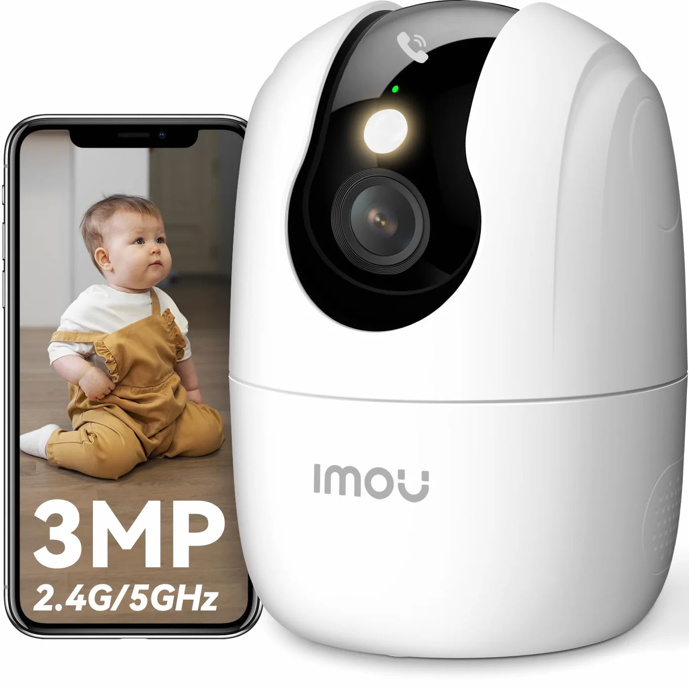 Imou 2K 3MP Caméra Surveillance WiFi Intérieur 360° Wi-Fi 6 Double-Bande Vision Nocturne Couleur Détection Personnes Animaux Suivi Intelligent Compatible Alexa