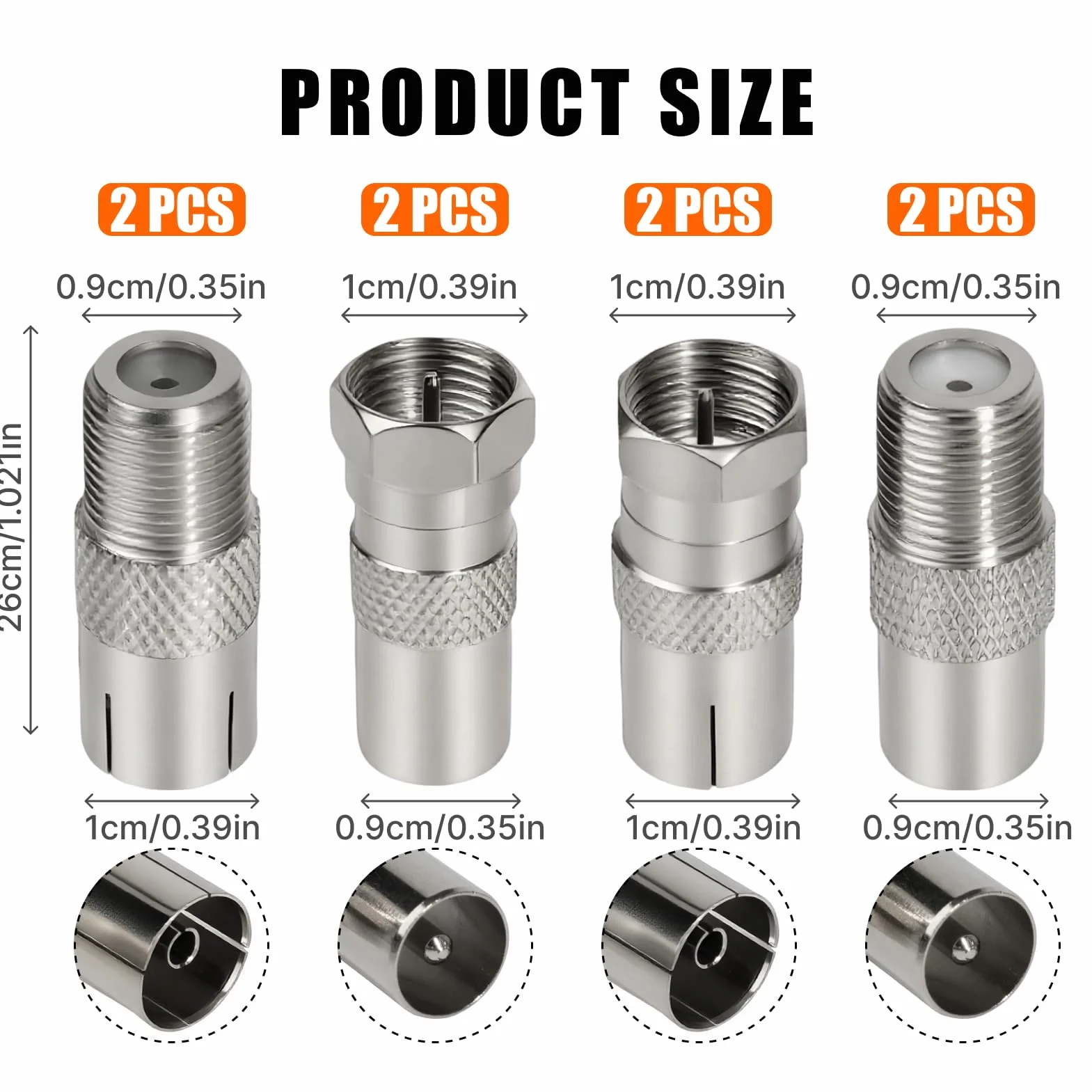 8 PCS Connecteurs Antenne TV Mâle/Femelle Kit, Adaptateur Antenne TV pour Câble SAT, Adaptateur Prise Multimédia, Raccord AntenneTV, Connecteur Coaxial Durable, Embout AntenneTV