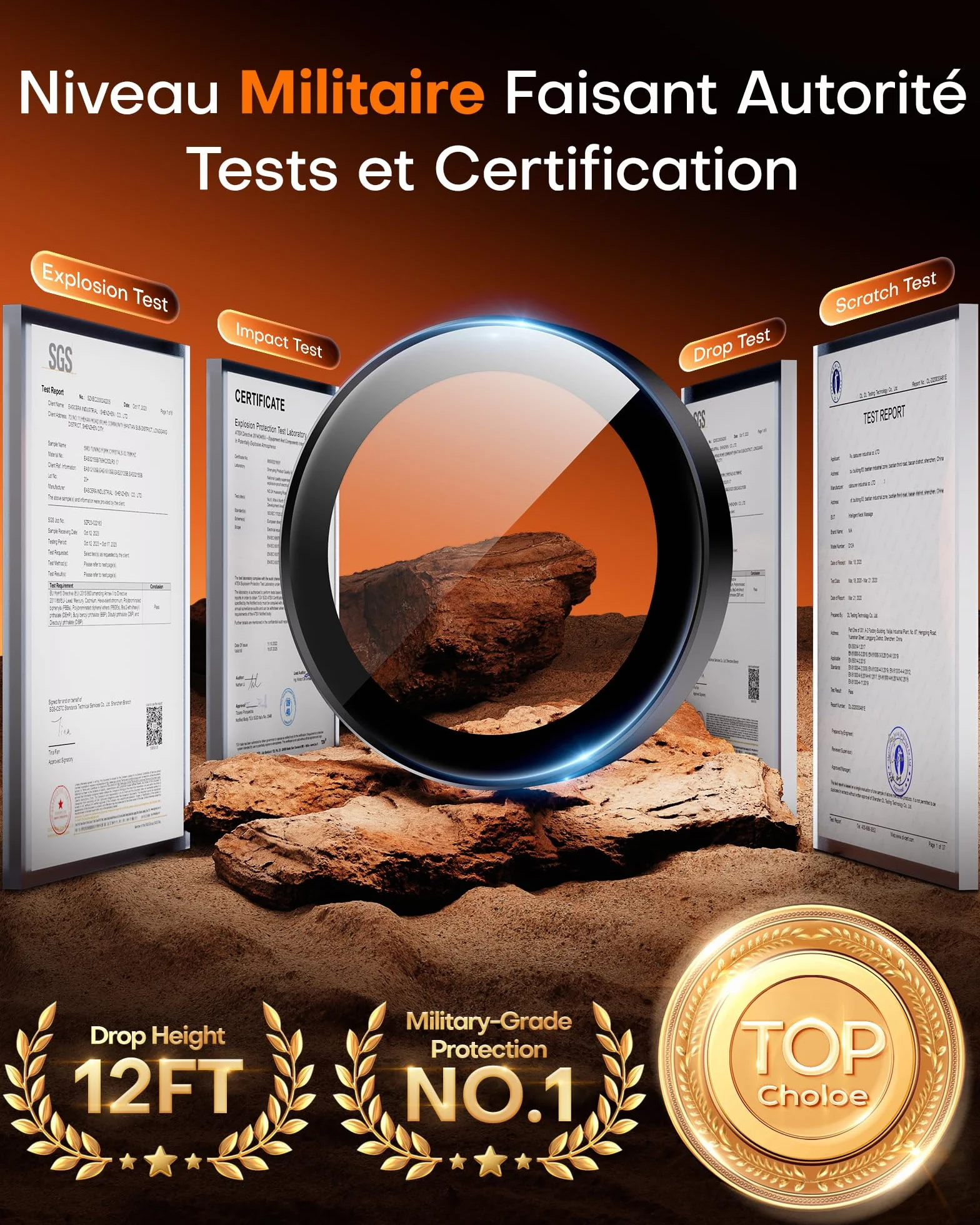 TOCOL Lot de 2 Protection Caméra pour iPhone 16 Pro Max, iPhone 16 Pro, Résistant aux Rayures, Antichoc, Anti-Buée, Installation Facile, Verre Trempé HD Protections d'Objectif, Noir
